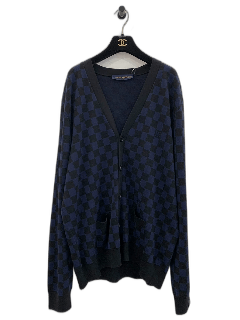 Louis Vuitton Louis Vuitton Blue Checkerboard Wool Cardigan Size US XXL / EU 58 / 5 - 1 Thumbnail