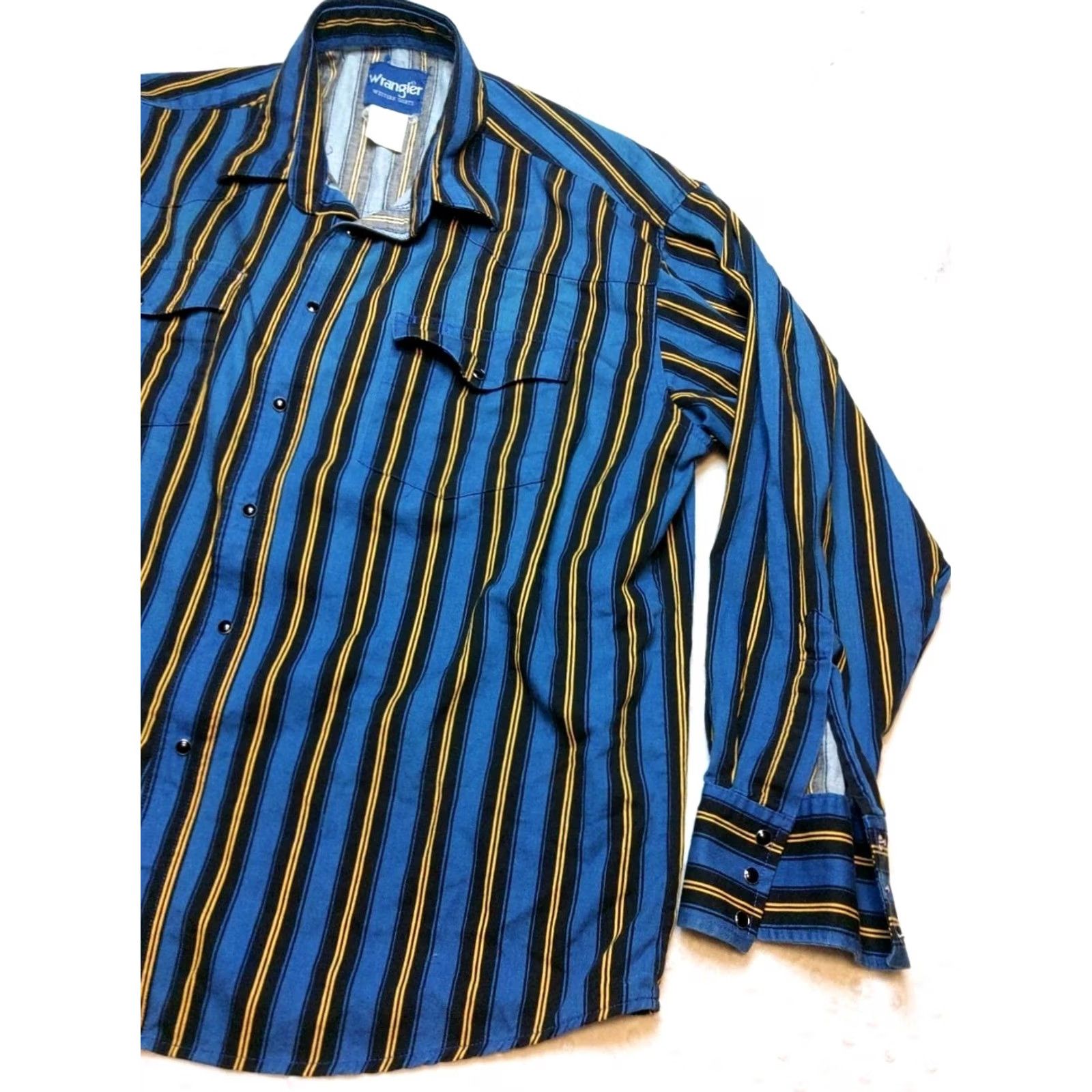 Wrangler VINTAGE Wrangler Shirt Mens 2XL Blue Striped Pearl Snap Button-Up Cowboy Shirt Size US XXL / EU 58 / 5 - 2 Thumbnail