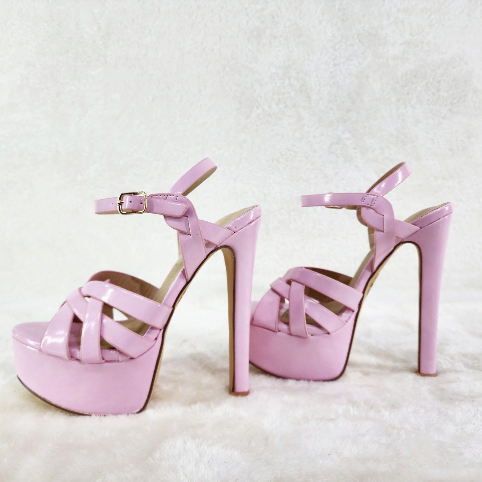 Other Rihbah Baby Pink Patent Platform 6" Stiletto High Heels Ankl Size US 7 / IT 37 - 7 Thumbnail