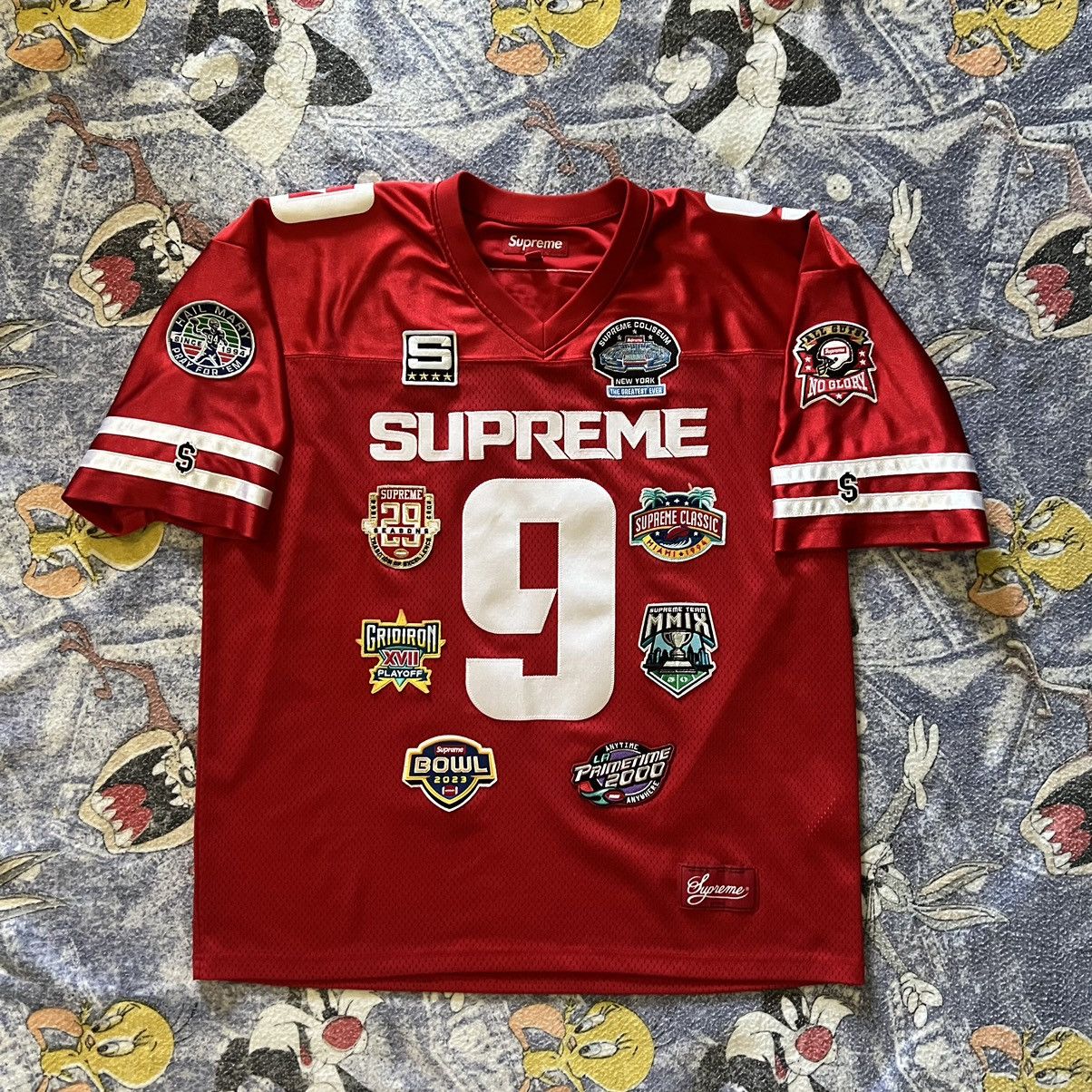 image of Supreme Championships Embroidered Football Jersey Red, Men's (Size Medium)