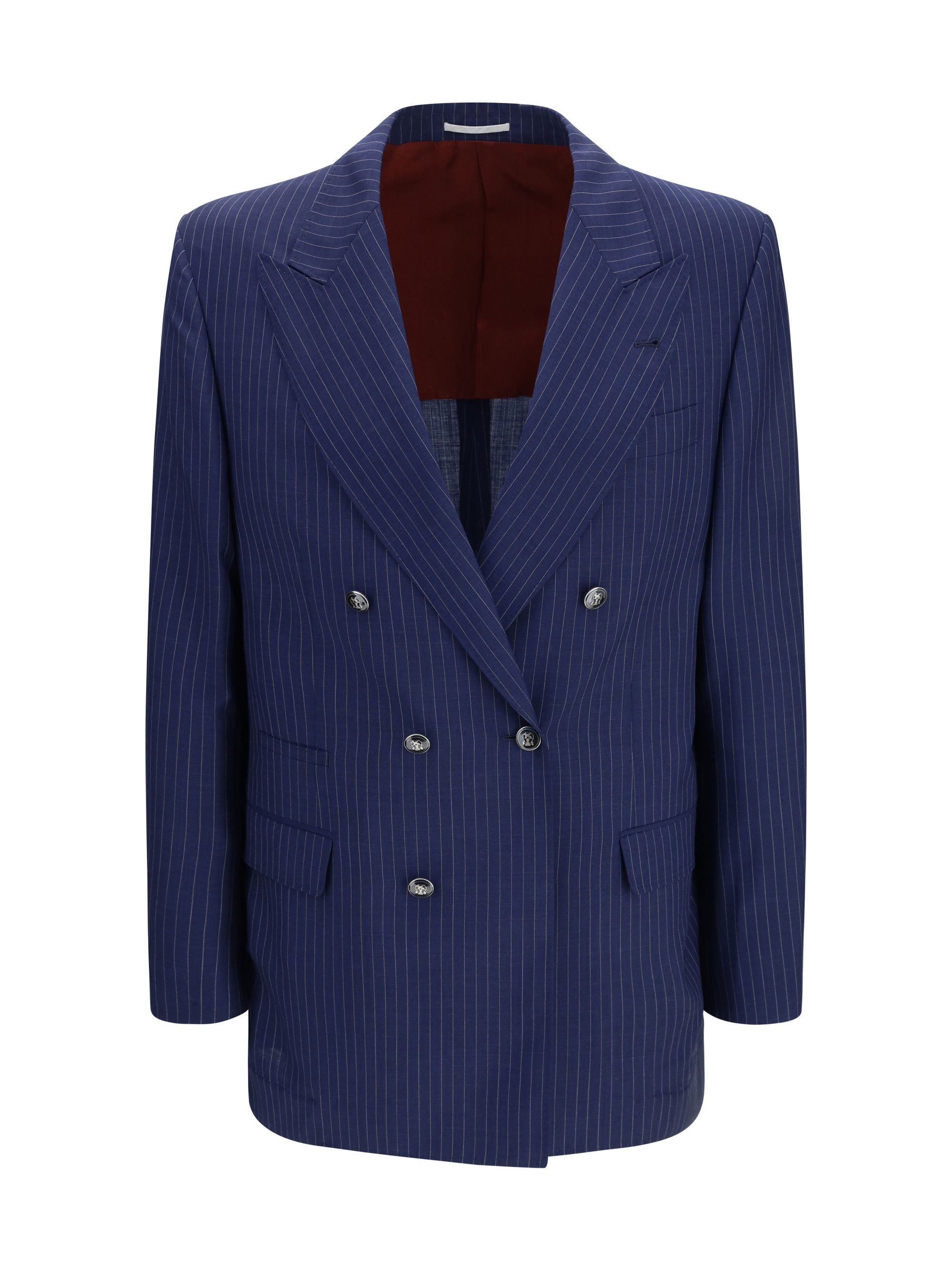 Brunello Cucinelli Half-breasted pinstriped batavia tailor Jacket Size US L / EU 52-54 / 3 - 1 Thumbnail