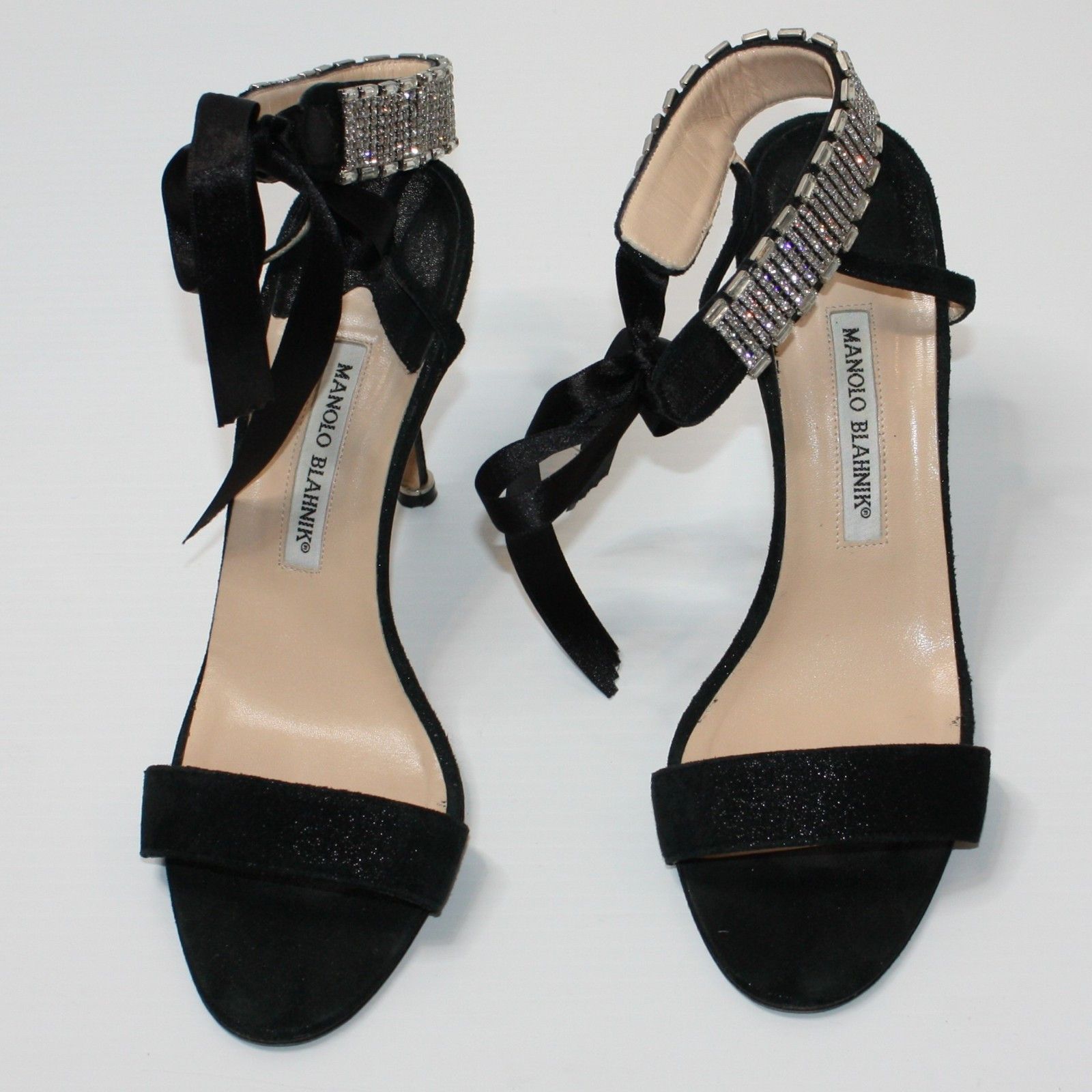 Manolo Blahnik Exclusive Black with Crystal Embellishments Sandals US 10 Size US 10 / IT 40 - 4 Thumbnail