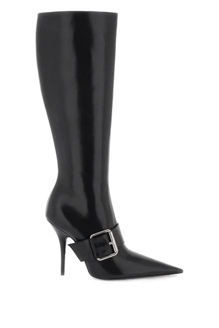 o1s22i1n0424 Shiny Leather Boots in Black