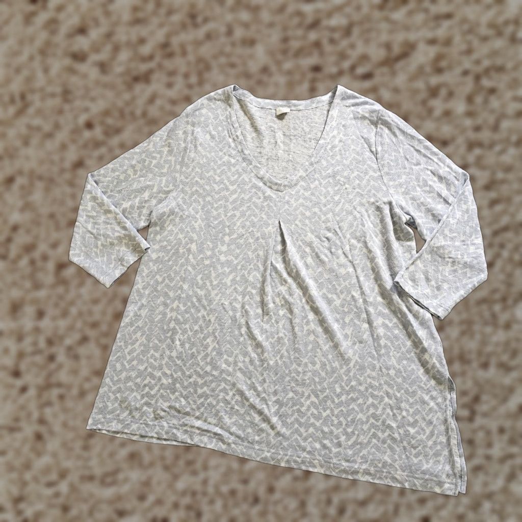 Vintage Poetry Top Tunic Womens 12 Gray White Linen V Neck 3/4 Sleeve Boxy Career Casual Shirt Size XL / US 12-14 / IT 48-50 - 1 Thumbnail