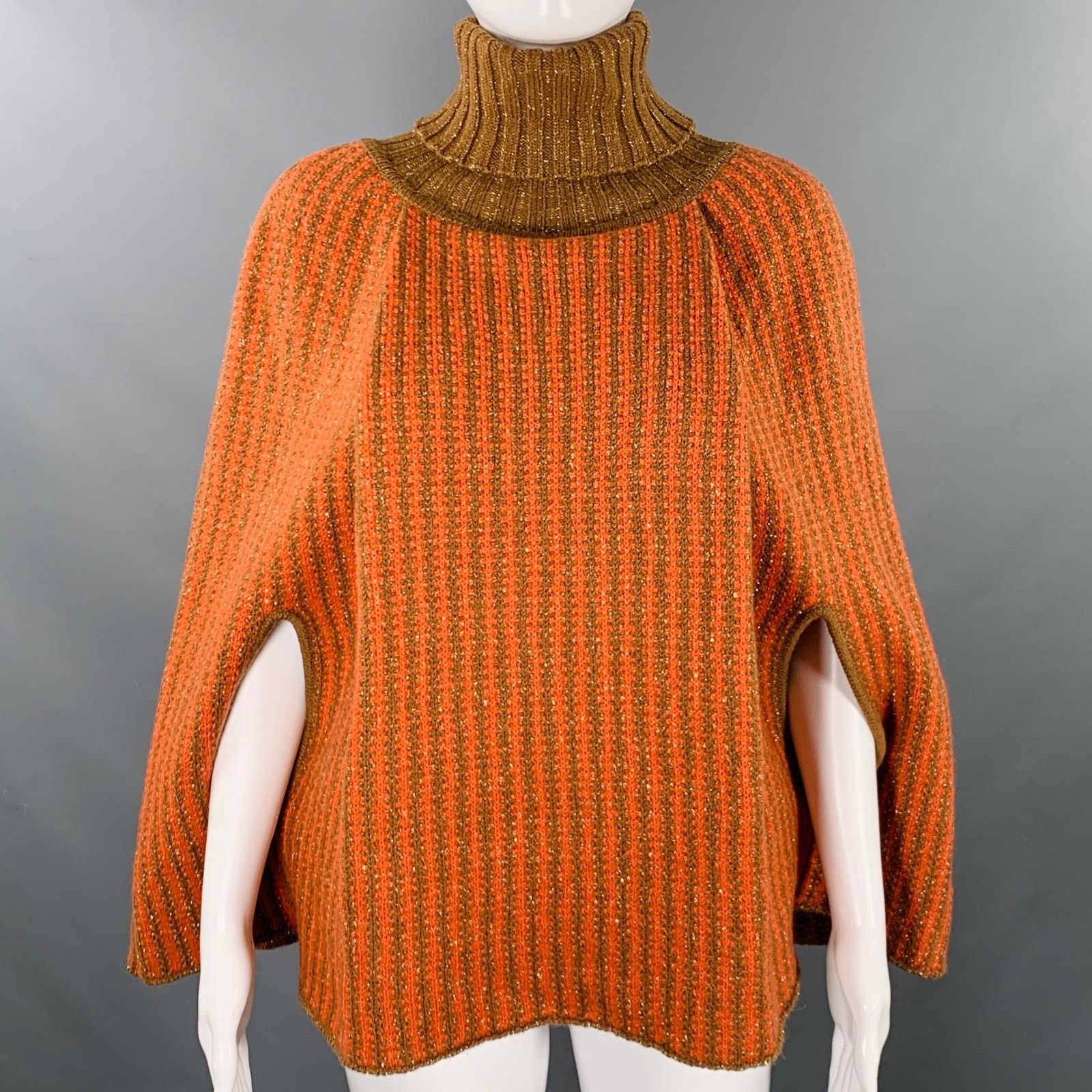 Other M MISSONI Size S Orange Brown Stripe Turtleneck Cape Size S / US 4 / IT 40 - 1 Thumbnail
