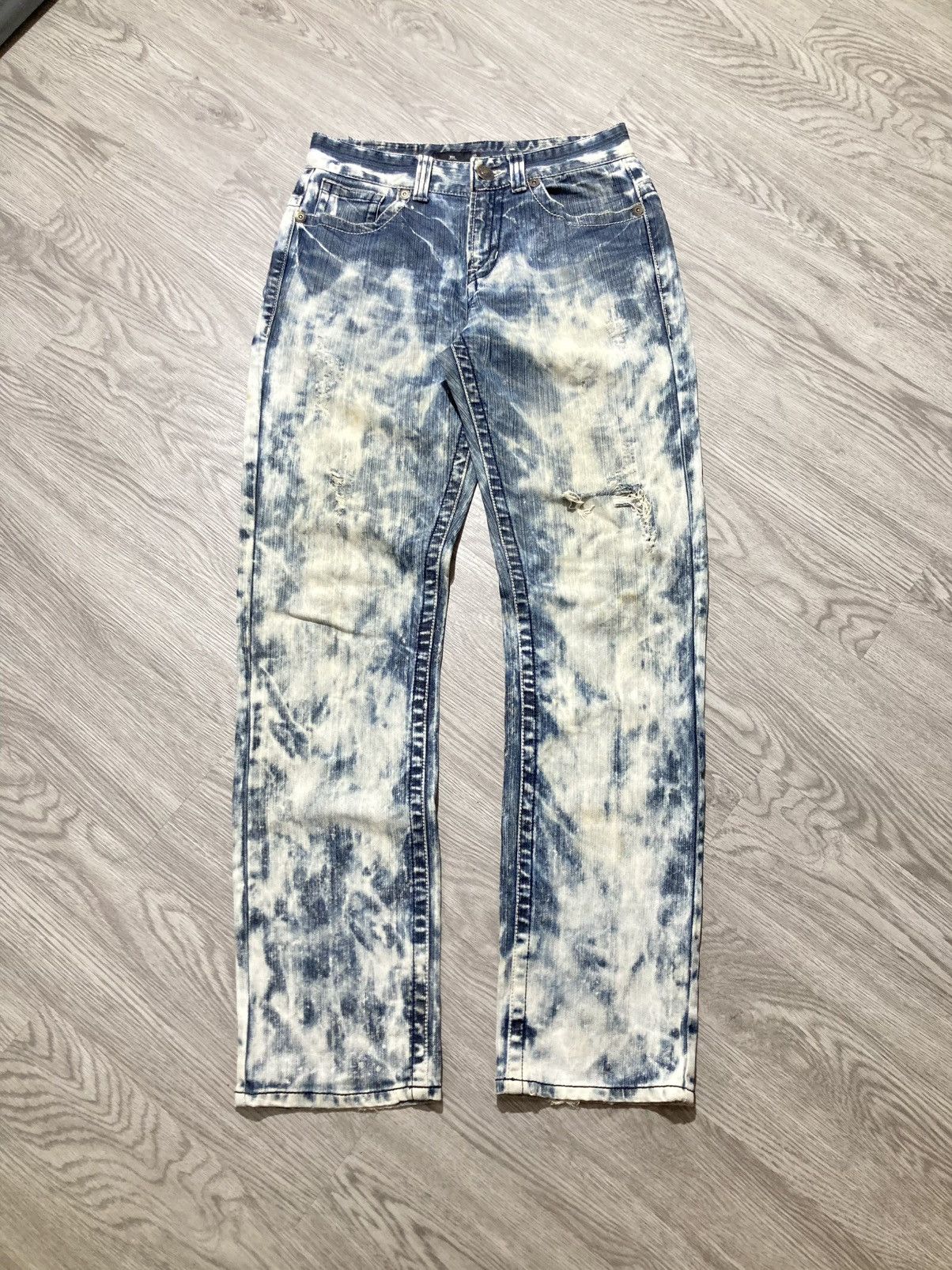 Tornado Mart 2000s Ugiz Distressed Ripped Acid Wash Denim Tornado Style Size US 29 - 1 Thumbnail