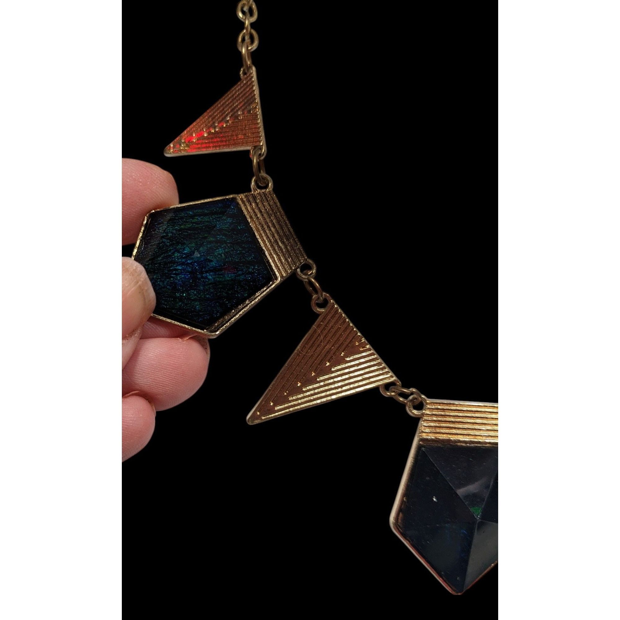 Other Modern Geometric Gold And Dark Blue Statement Necklace Size ONE SIZE - 4 Thumbnail