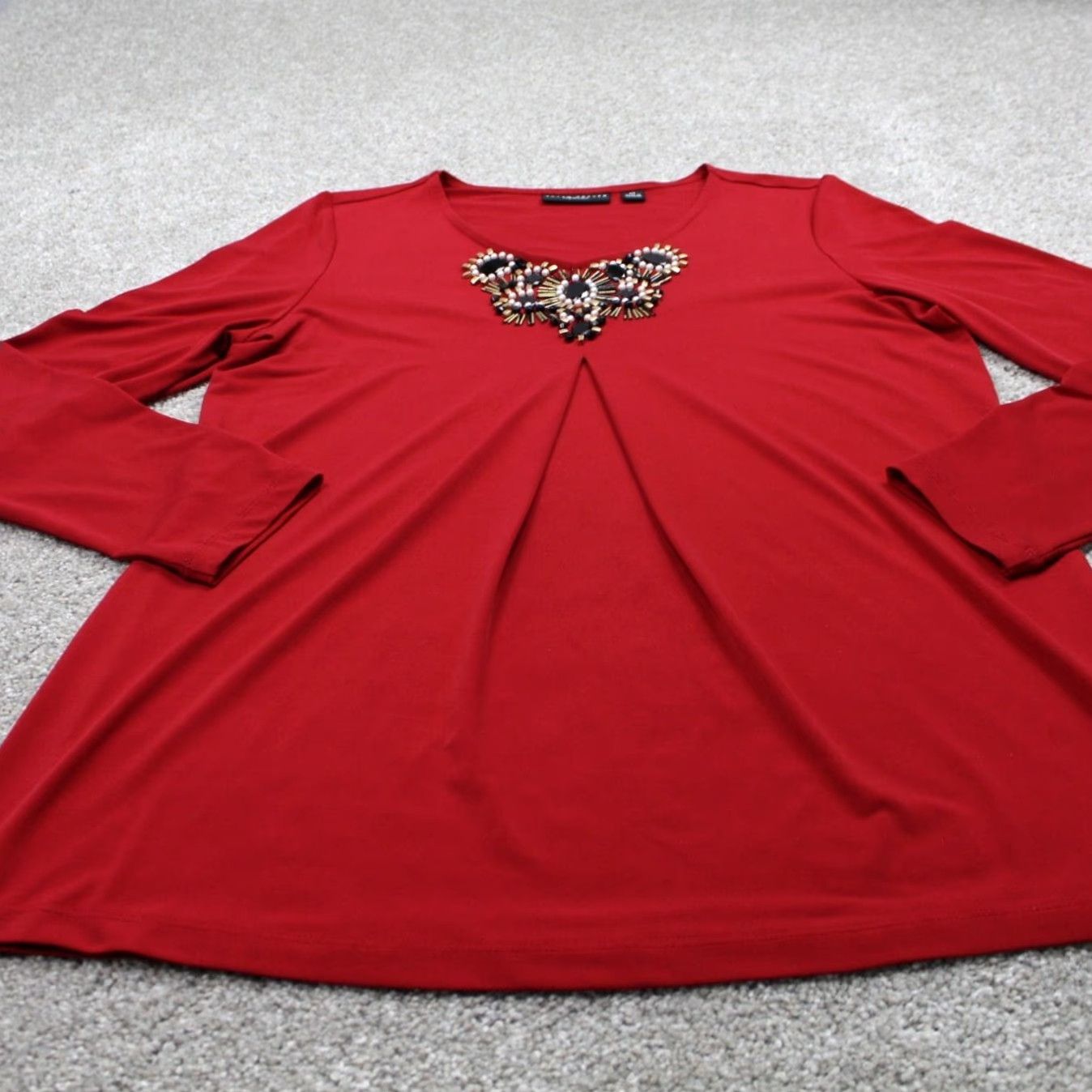 Vintage Susan Graver Artisan Shirt Womens XS Red Embellished Polyester L/S Shirt Size XS / US 0-2 / IT 36-38 - 2 Thumbnail