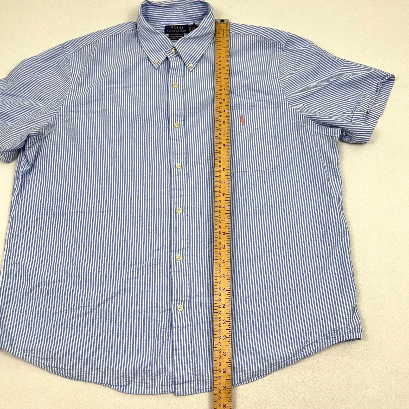 Polo Ralph Lauren Polo Ralph Lauren Shirt Mens XL Blue Untucked Fit White Striped Seersucker Pony Size US XL / EU 56 / 4 - 5 Thumbnail