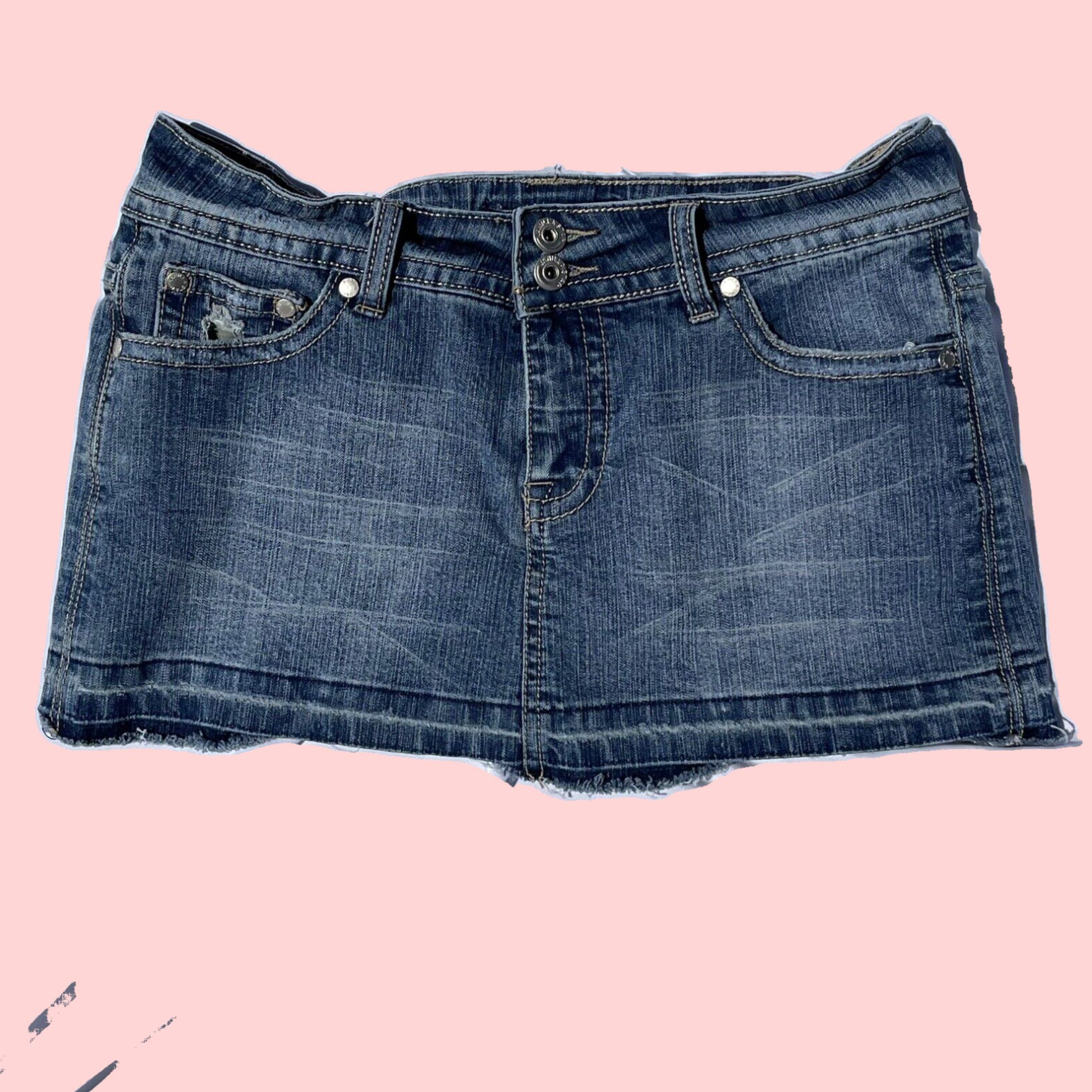 Vintage Feminine Vanilla Star Denim Mini Skirt with Trendy Cut Off Details and Eye Catching Camouflage Accents in Size 7 Tag Grailed