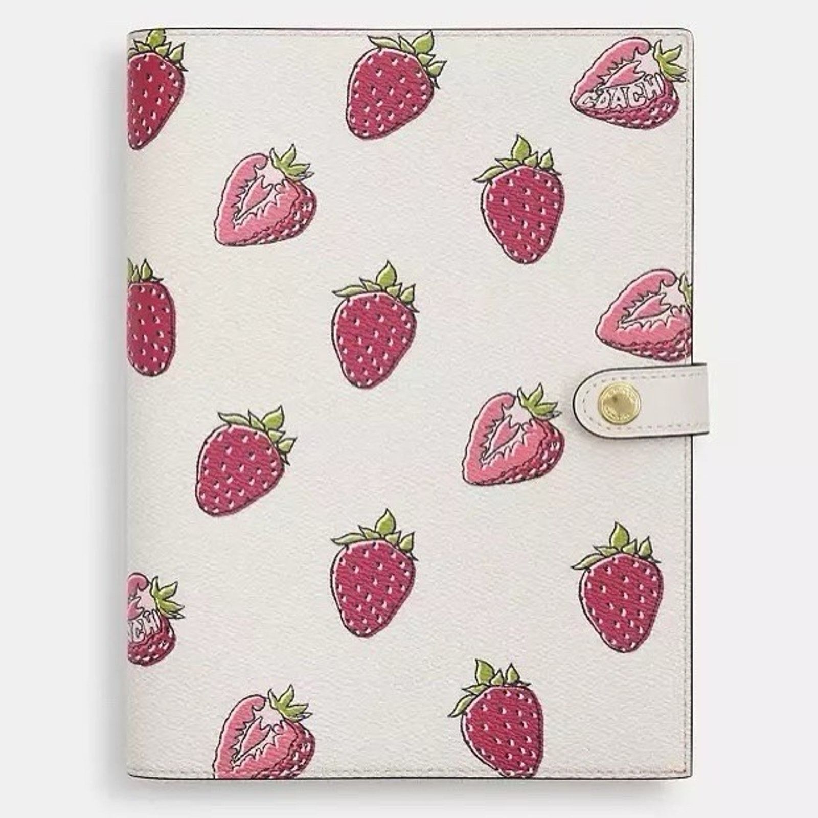 Coach NWT Coach Notebook With Strawberry Print Gold/Chalk CAO44 Size ONE SIZE - 4 Thumbnail