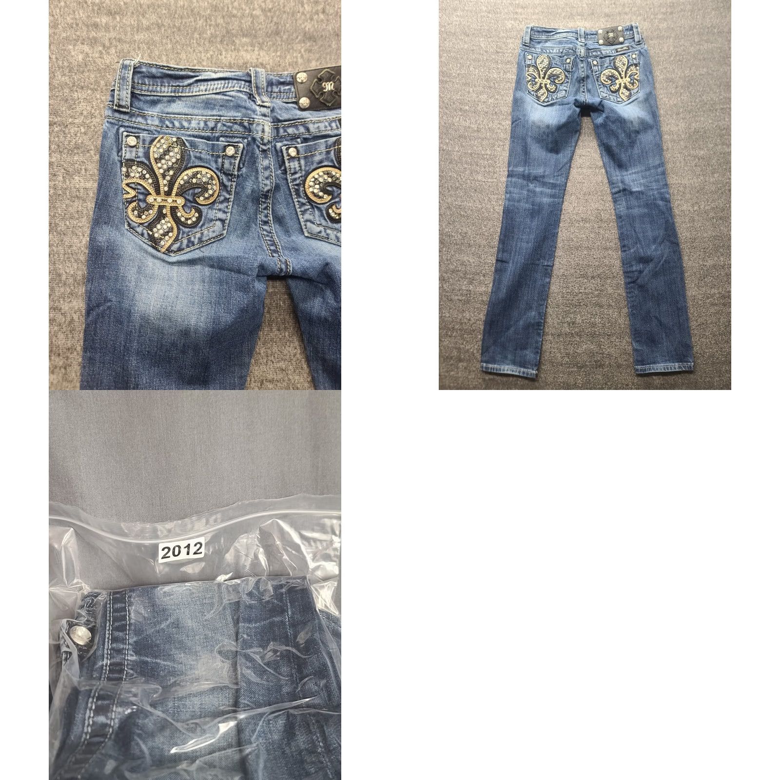 Miss Me Miss Me Jeans Girls 14 Skinny Fit Straight 5-Pocket Denim Low Rise Blue Bedazzled Rhinestone Embroidered Measurements Ready Size 36" / US 14 / IT 50 - 9 Thumbnail
