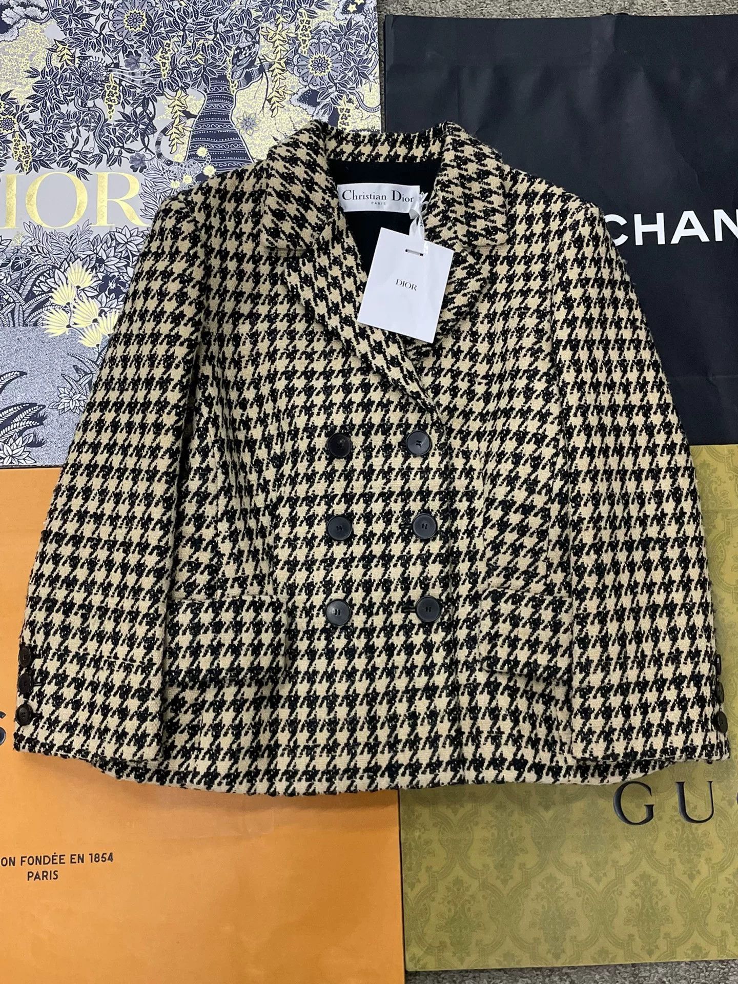 Dior Dior Color-Block Houndstooth Collared Blazer Size S / US 4 / IT 40 - 1 Thumbnail