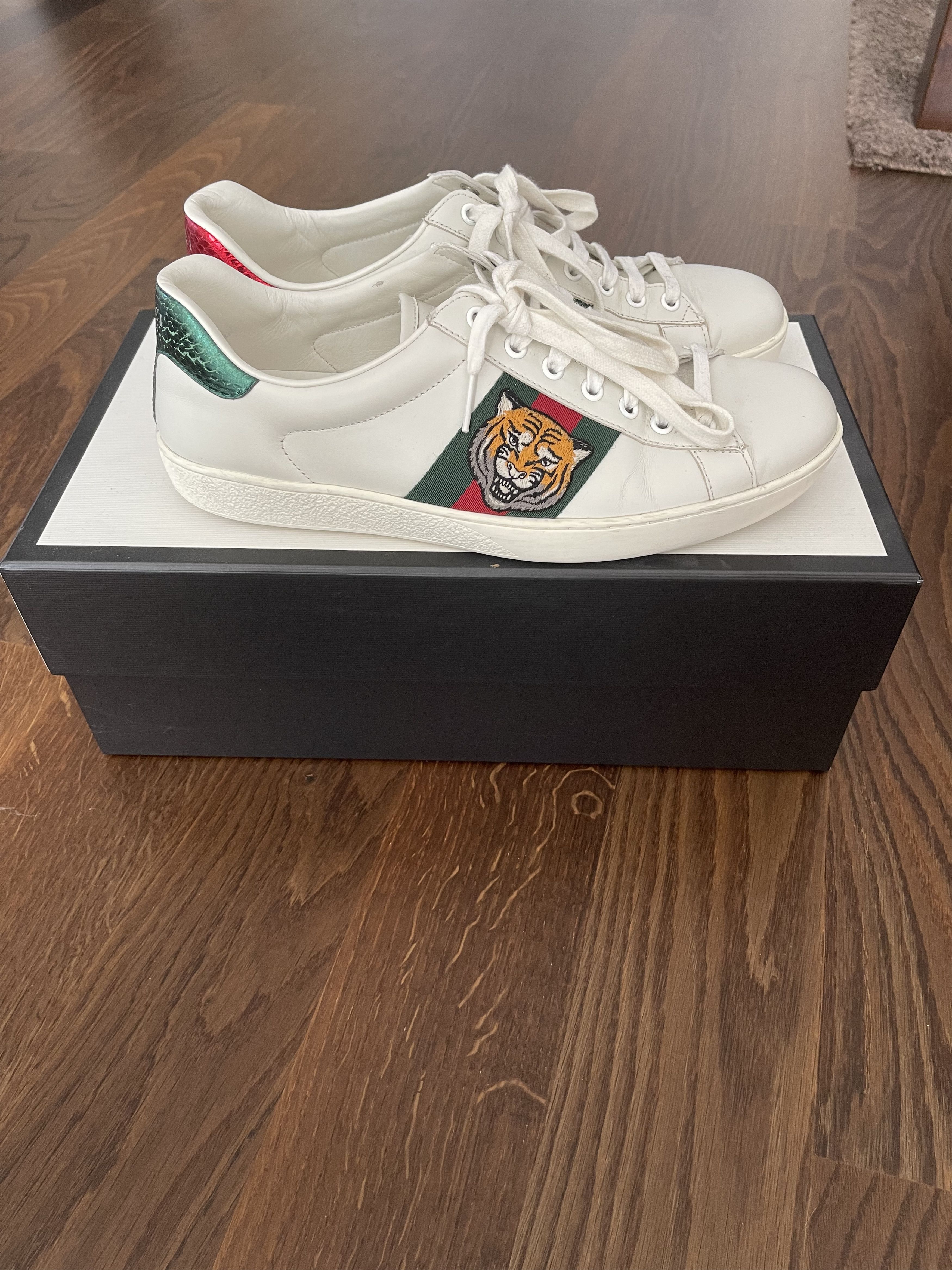 Gucci Ace Tiger Patch Embroidered Web Leather