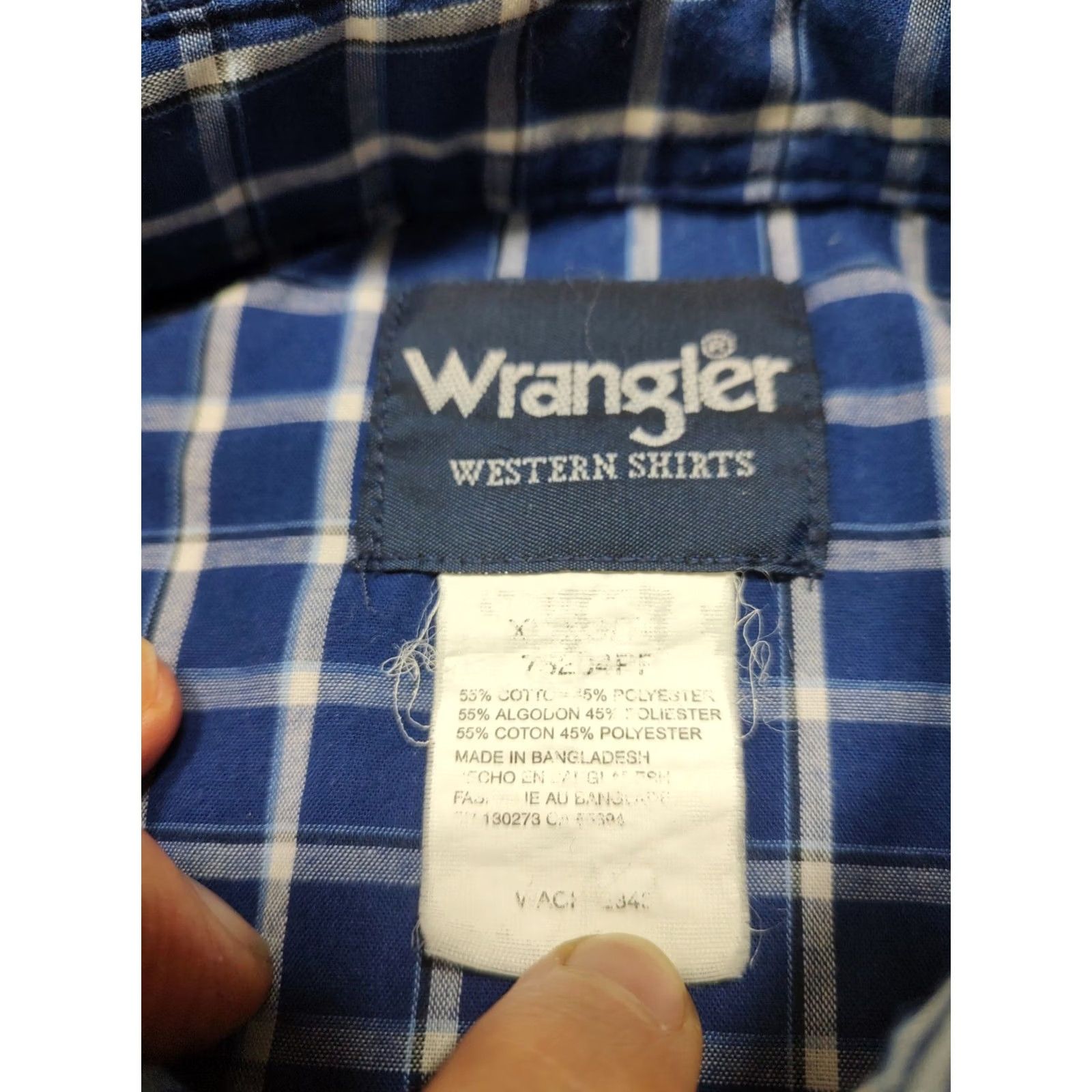 Wrangler VINTAGE Wrangler Pearl Snap Plaid Shirt Men XL Blue Long Sleeve Western Rodeo Cowboy Size US XL / EU 56 / 4 - 4 Thumbnail