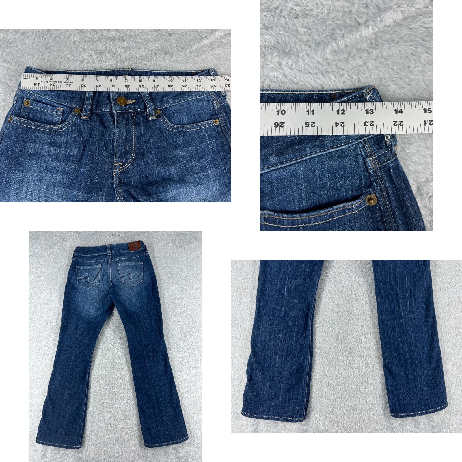 Express Express Jeans Womens Jeans Flared 26x28 Blue Denim Low Rise 0 Regular Cotton Elastane 5-Pocket Mens Womens Size 25" / US 0 / IT 36 - 9 Thumbnail