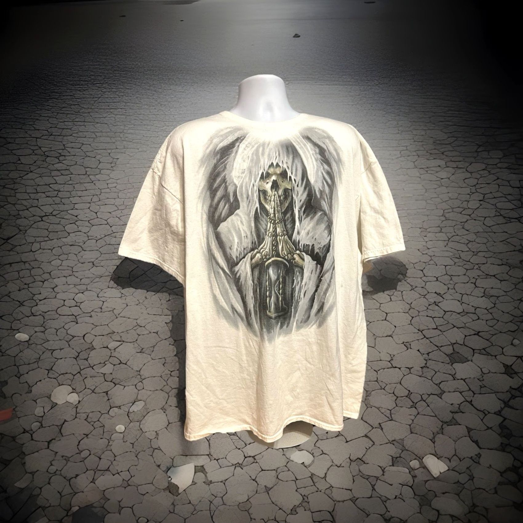 Vintage VINTAGE Delta Pro Weight Shirt Mens 3XL White Short Sleeve Grim Reaper Skull Death Wings Logo T-Shirt Size US XXL / EU 58 / 5 - 5 Thumbnail