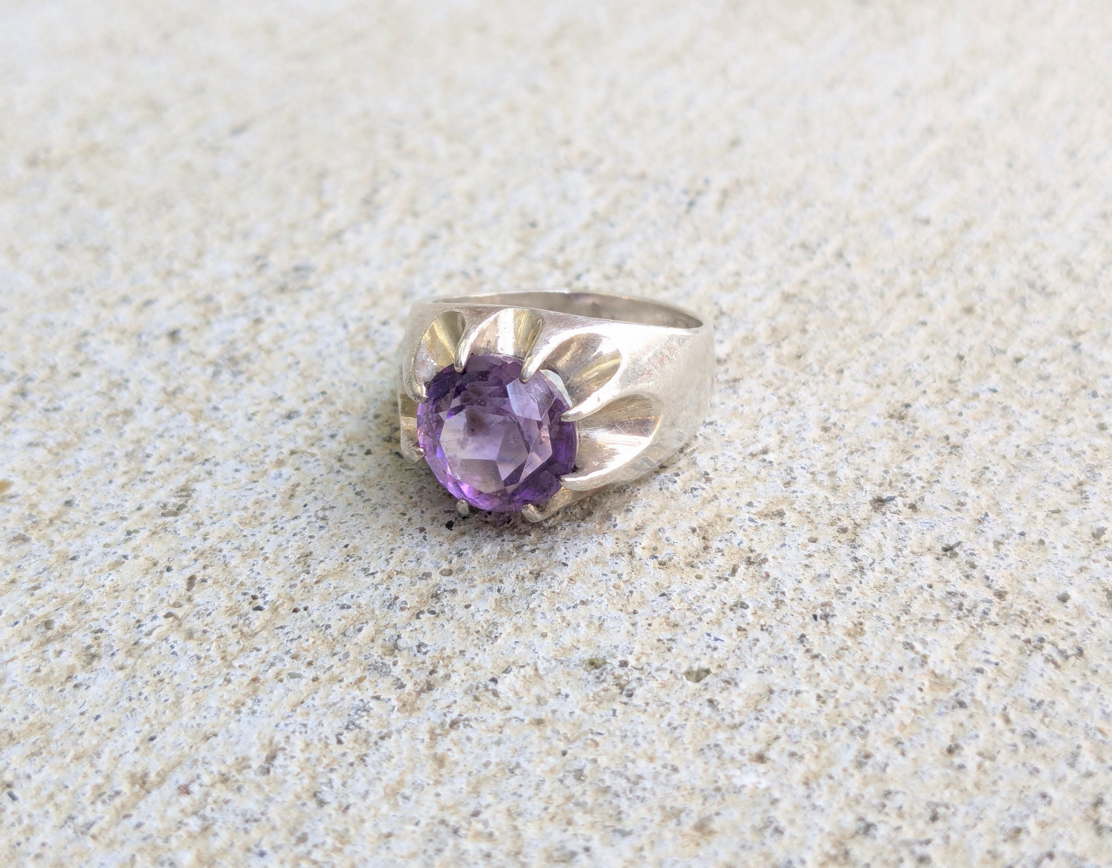 Other Vintage Sterling Silver Ring Purple Amethyst 7 Round Faceted Size ONE SIZE - 1 Thumbnail