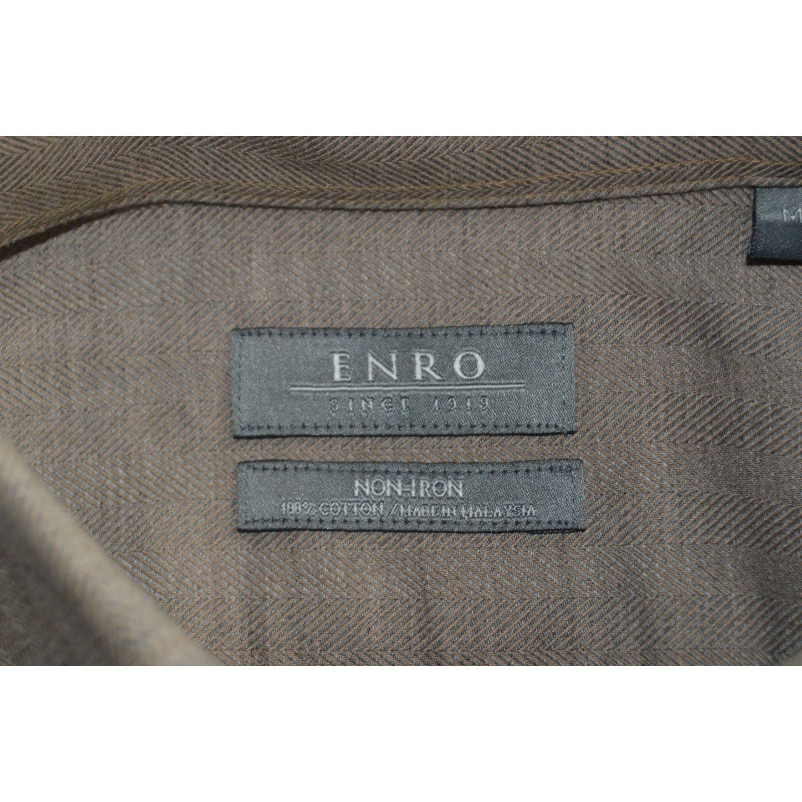 Enro ENRO Mens Dress Shirt Long Sleeve Brown Cotton Medium Pocket Size 40R - 4 Thumbnail
