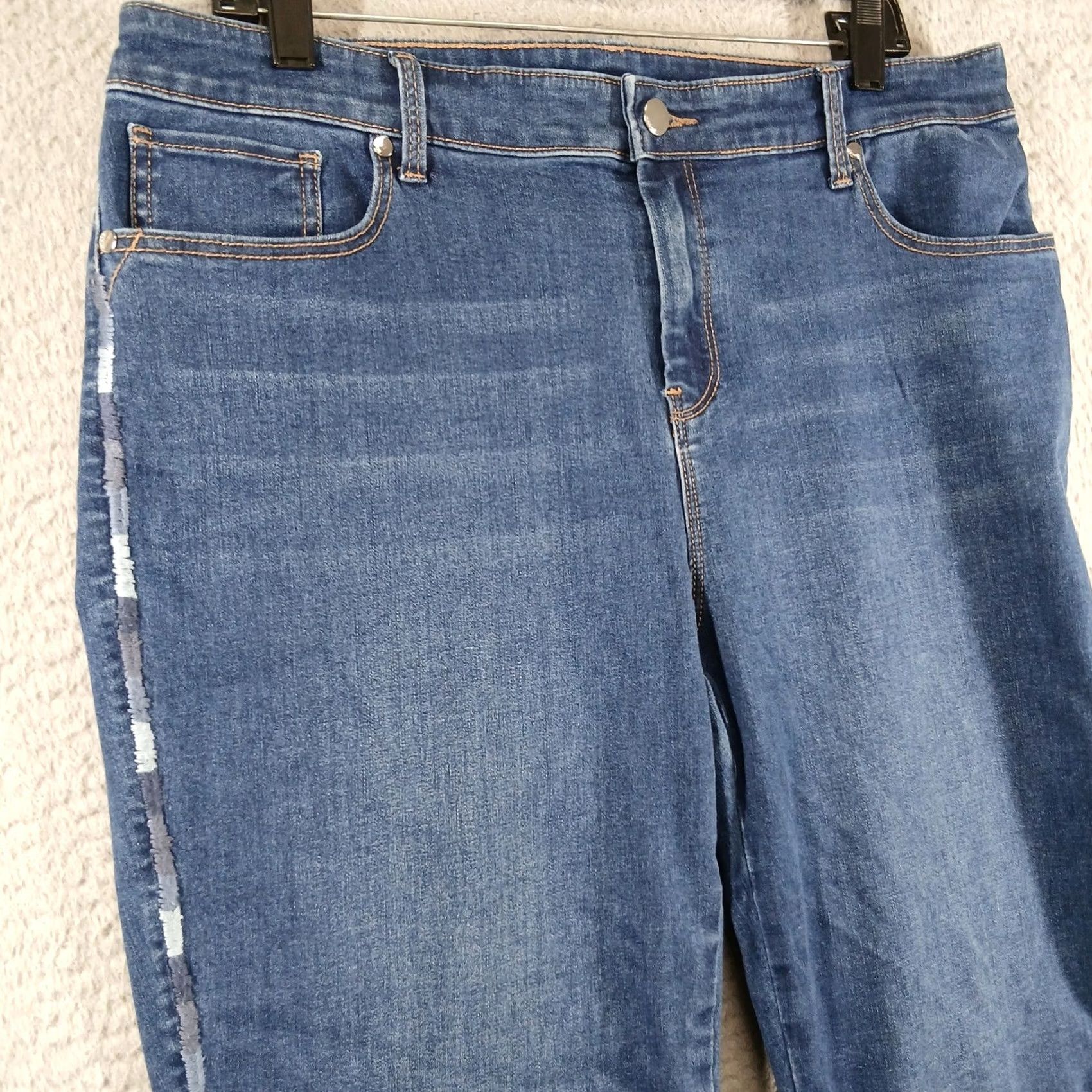 Vintage Chico's Perfect Stretch Girlfriend Slim Ankle Jean Tuxedo Stripe Blue Size 2 Size 26" / US 2 / IT 38 - 6 Thumbnail