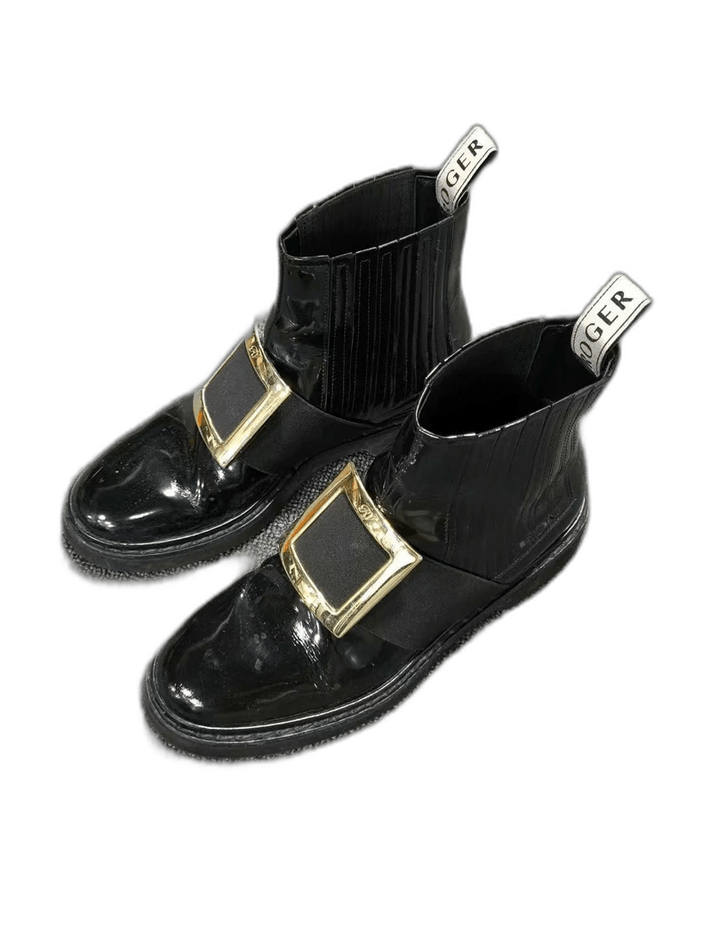 Roger Vivier Black Patent Leather Ankle Boots with Metal Buckle Size US 7.5 / EU 40-41 - 1 Thumbnail