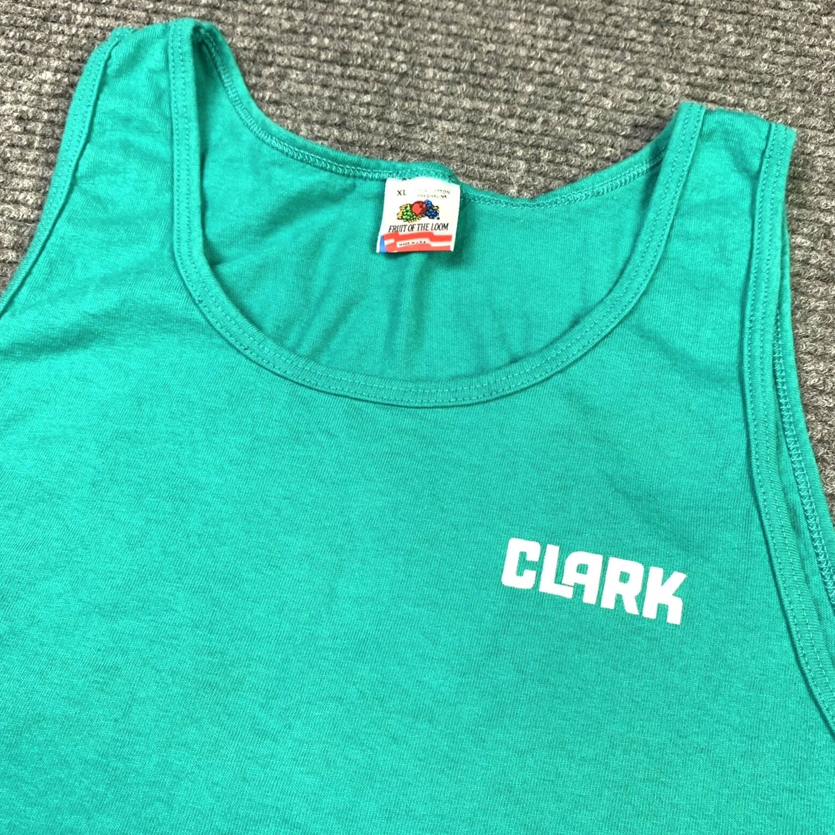 Fruit Of The Loom VINTAGE 90s Adult XL Green Tank Top Sleeveless Shirt Clark Team Fruit of the Loom Shirt Mens Tank Top Graphic Double Sided 90s Theme Size US XL / EU 56 / 4 - 7 Thumbnail