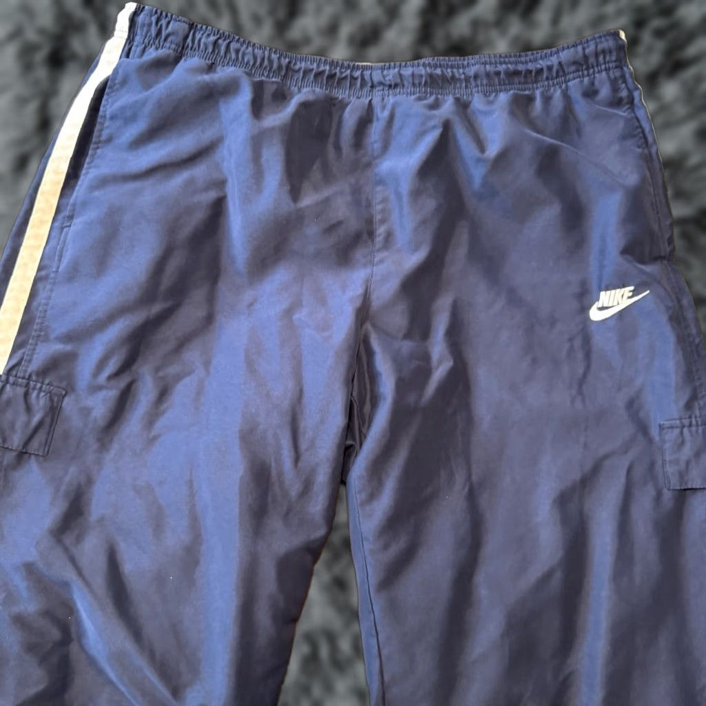 VINTAGE Nike Lined Track Pants Mens 2XL Baggy Cargo Ankle Zip Blue White