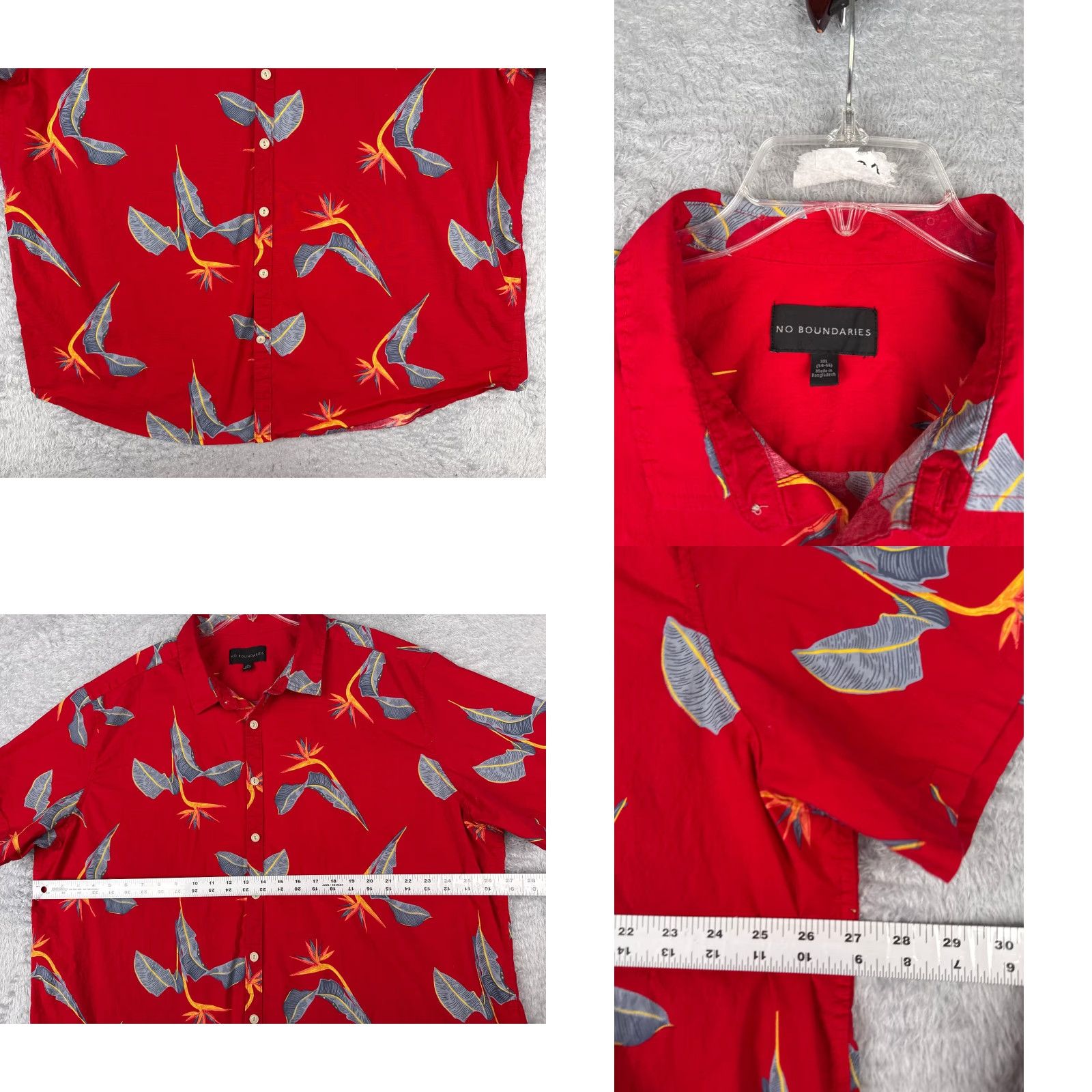 Vintage No Boundaries Shirt Mens 3XL XXXL Red Hawaiian Floral Cotton Blend Button-Up Size US XXL / EU 58 / 5 - 8 Thumbnail