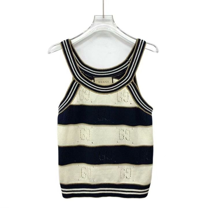 Gucci Gucci Striped Double G Hollow-Out Cotton Camisole Size XS / US 0-2 / IT 36-38 - 1 Thumbnail