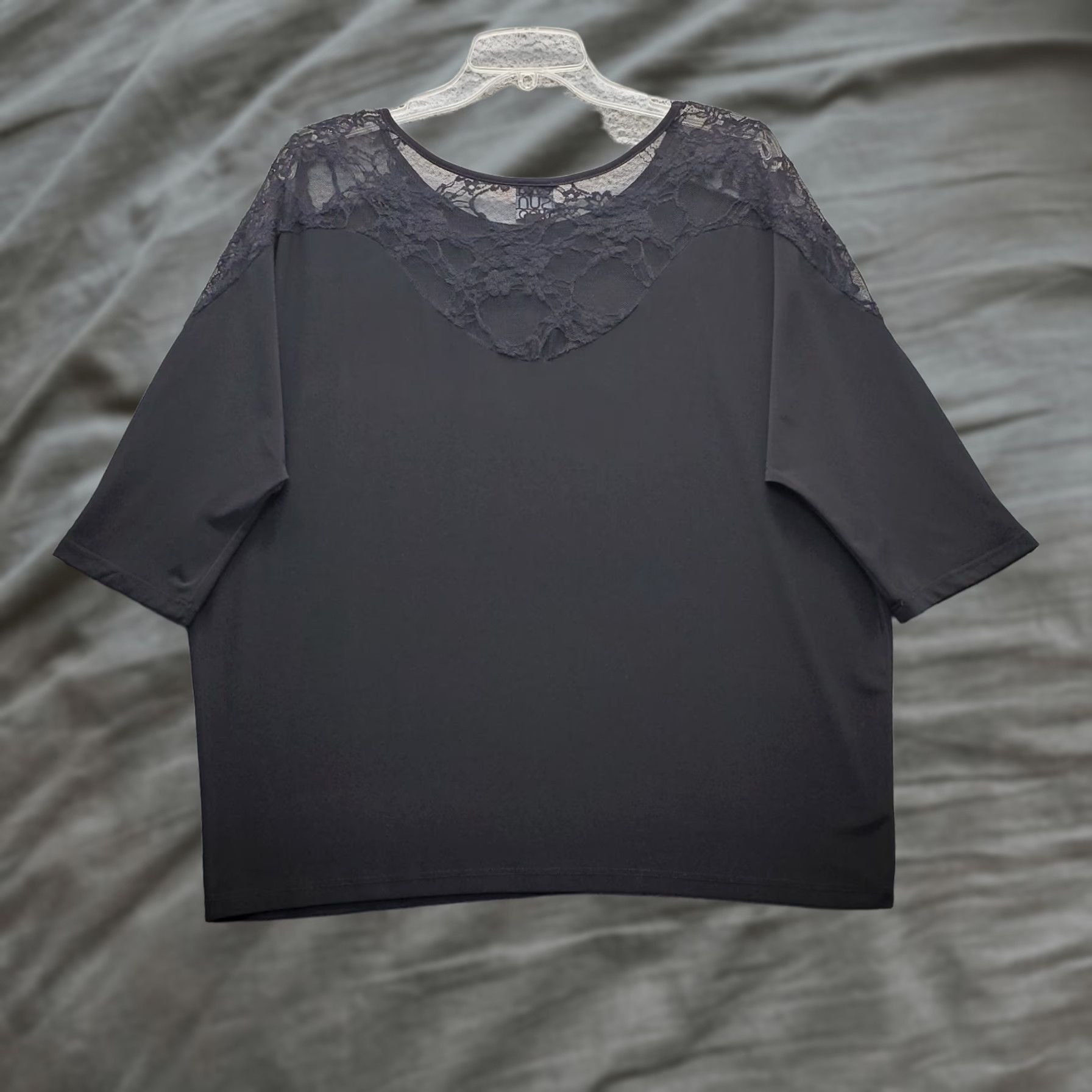 Vintage Clara Sun Woo Blouse Womens XL Black Lace Detail Short Sleeve Pullover USA Size XL / US 12-14 / IT 48-50 - 1 Thumbnail