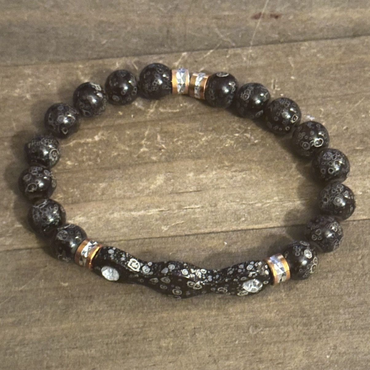 Other Black printed bead stretch bracelet Size ONE SIZE - 4 Thumbnail