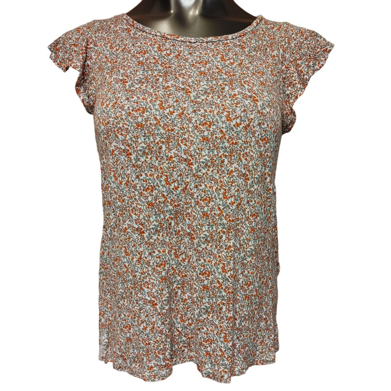 H&M H&M Women's Orange Floral Short Sleeve Top Small Size S / US 4 / IT 40 - 1 Thumbnail