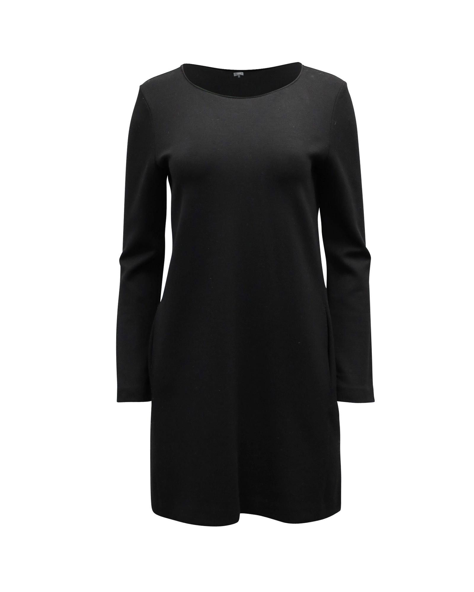 image of Black Viscose Long Sleeve Mini Dress By Theory, Women's (Size Small)