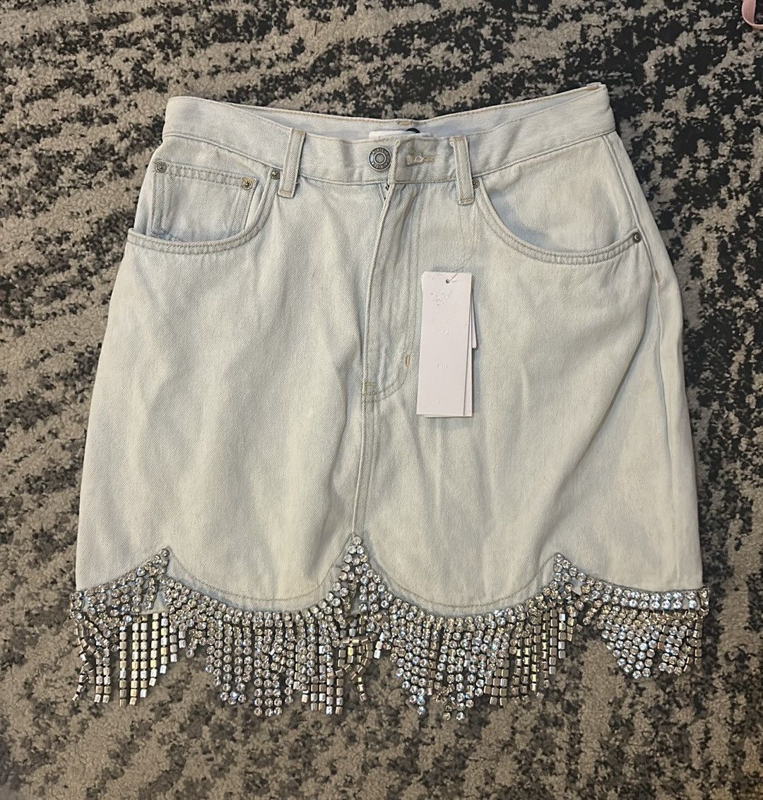 Area NYC AREA Scalloped Crystal-embellished Denim Mini Skirt Size 30" / US 8 / IT 44 - 2 Thumbnail