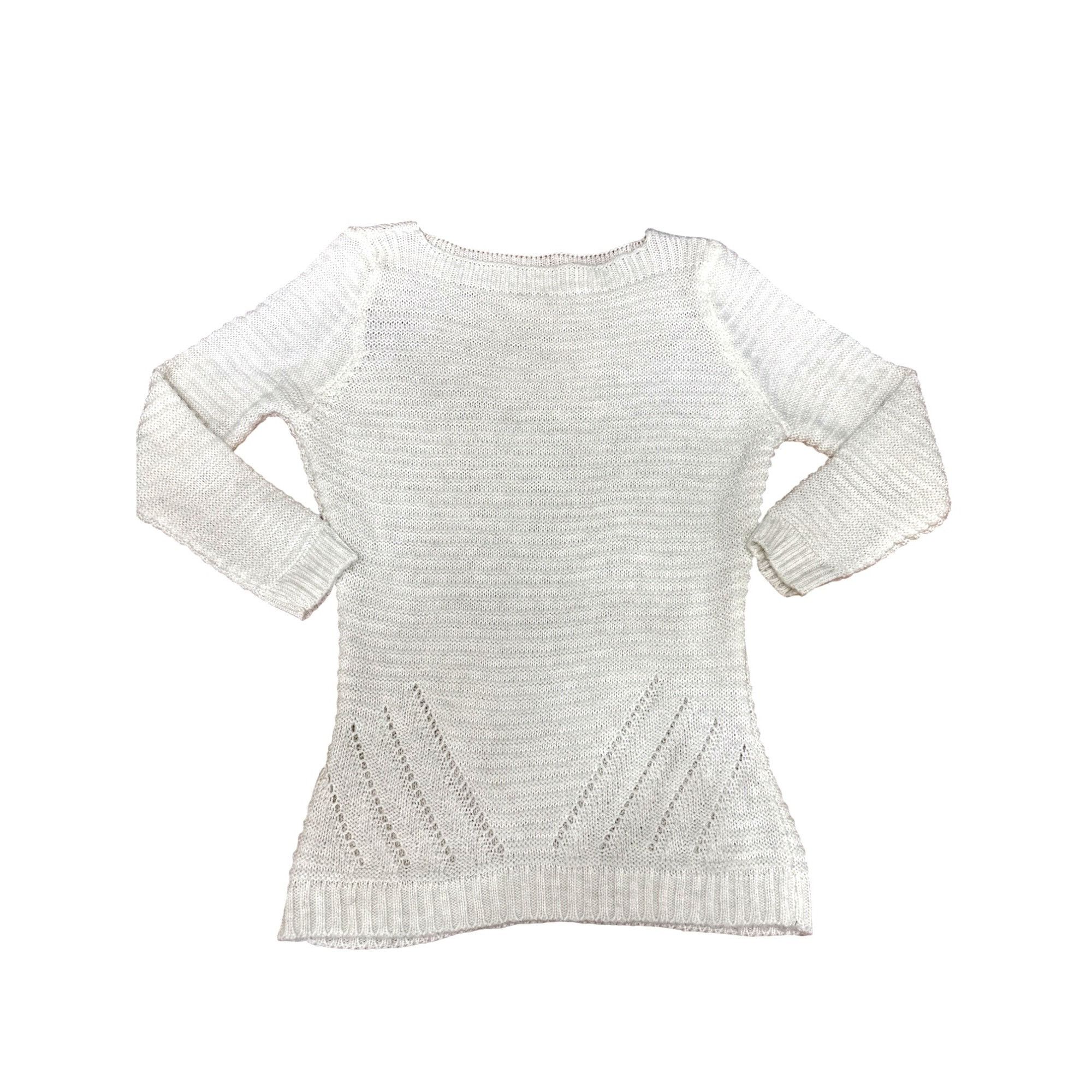 Other CCC Loose Knit White Long Sleeve Sweater Ribbed Stripes Eyel Size M / US 6-8 / IT 42-44 - 5 Thumbnail