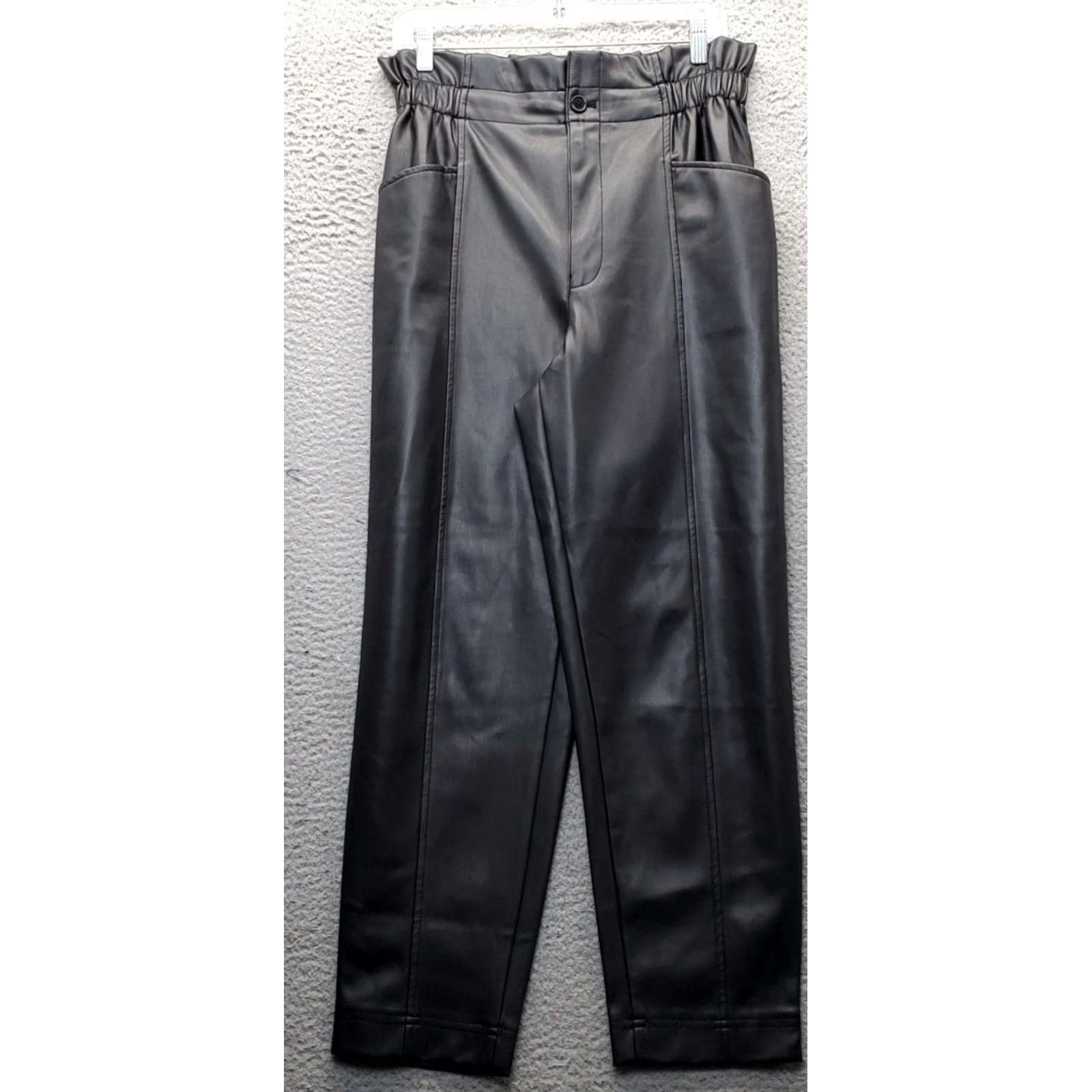 Madewell Madewell Womens Pants 6 Black High Rise Elastic Waist Paperbag Vegan Faux Leather 100% Polyurethane Size 28" / US 6 / IT 42 - 2 Thumbnail