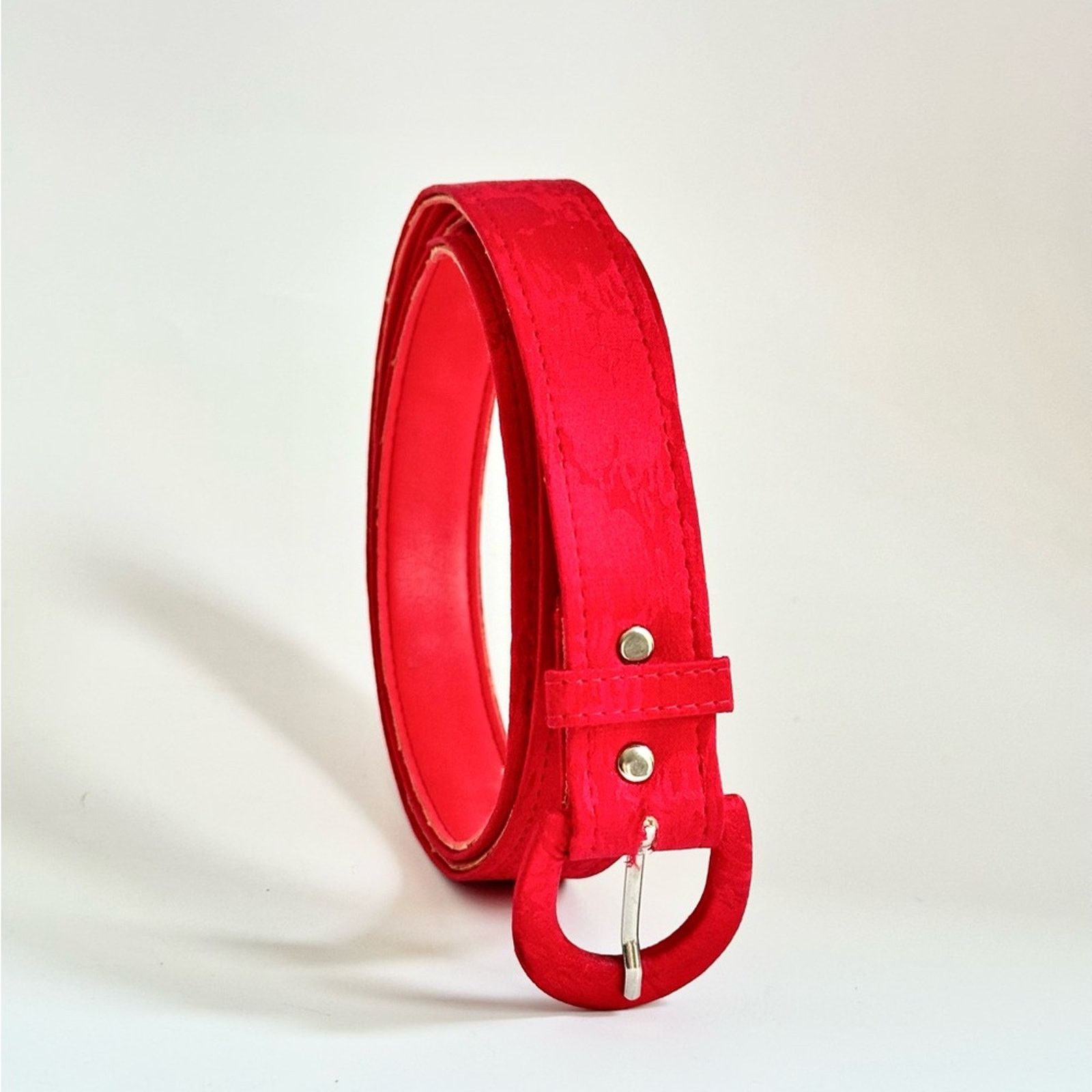 Brand Vintage 80 s Abstract Pattern Red Satin Cloth Belt Grailed