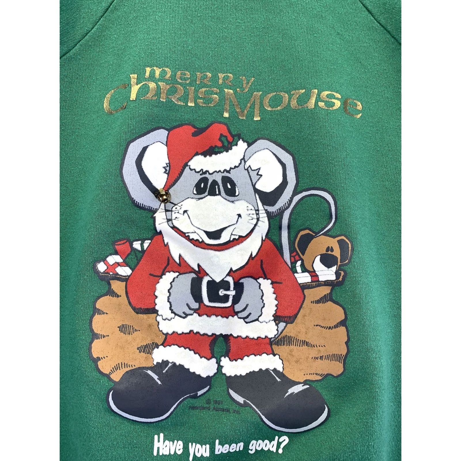 Vintage VINTAGE Signal USA Merry ChrisMouse Sweatshirt Womens L Green 1987 1980s Christmas Graphic Cotton Blend Size L / US 10 / IT 46 - 2 Thumbnail