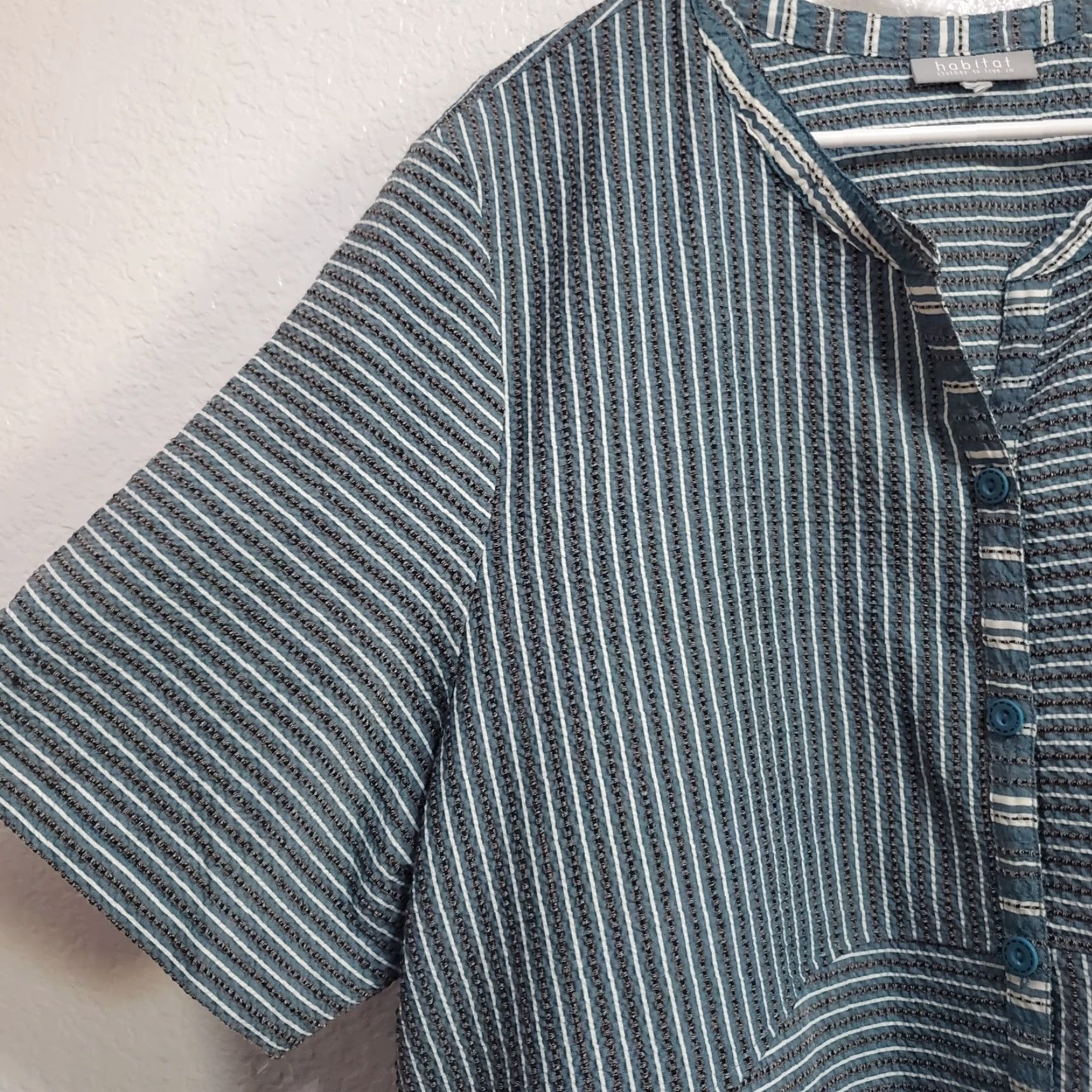 Habitat VINTAGE Habitat Top 1X No Size Tag Blue Gray Striped Button Tunic Relaxed Lagenlook Size XL / US 12-14 / IT 48-50 - 5 Thumbnail