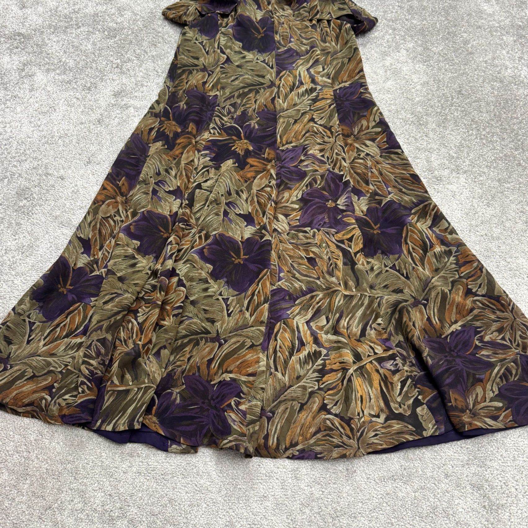 Vintage VINTAGE Dana Buchman Dress Womens 6 Brown Purple Floral Silk Button Up Midi 90's Boho Retro Cottage Designer Size M / US 6-8 / IT 42-44 - 3 Thumbnail
