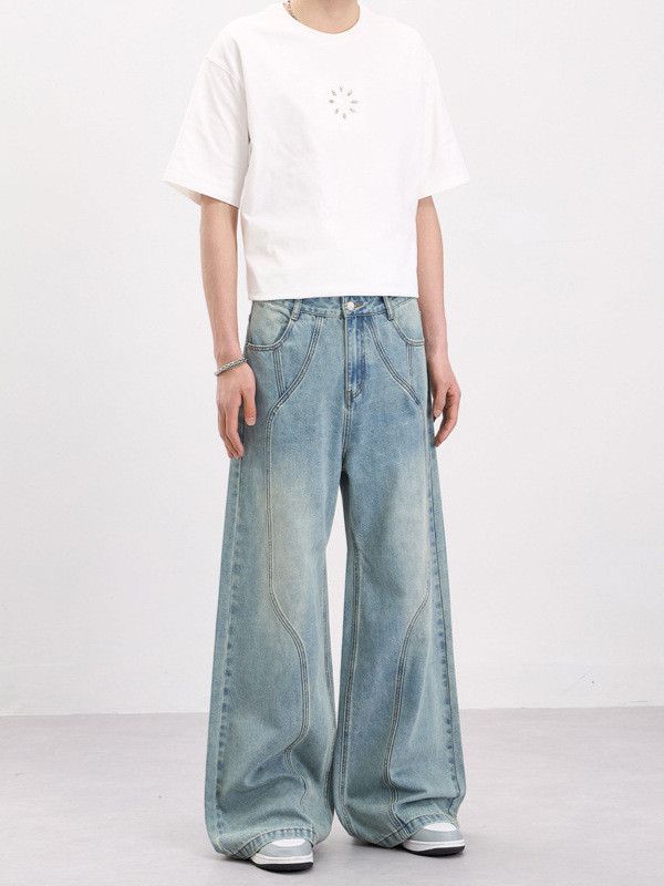 Japanese Brand American-style washed patchwork heavy-duty work jeans Size US 32 / EU 48 - 4 Thumbnail