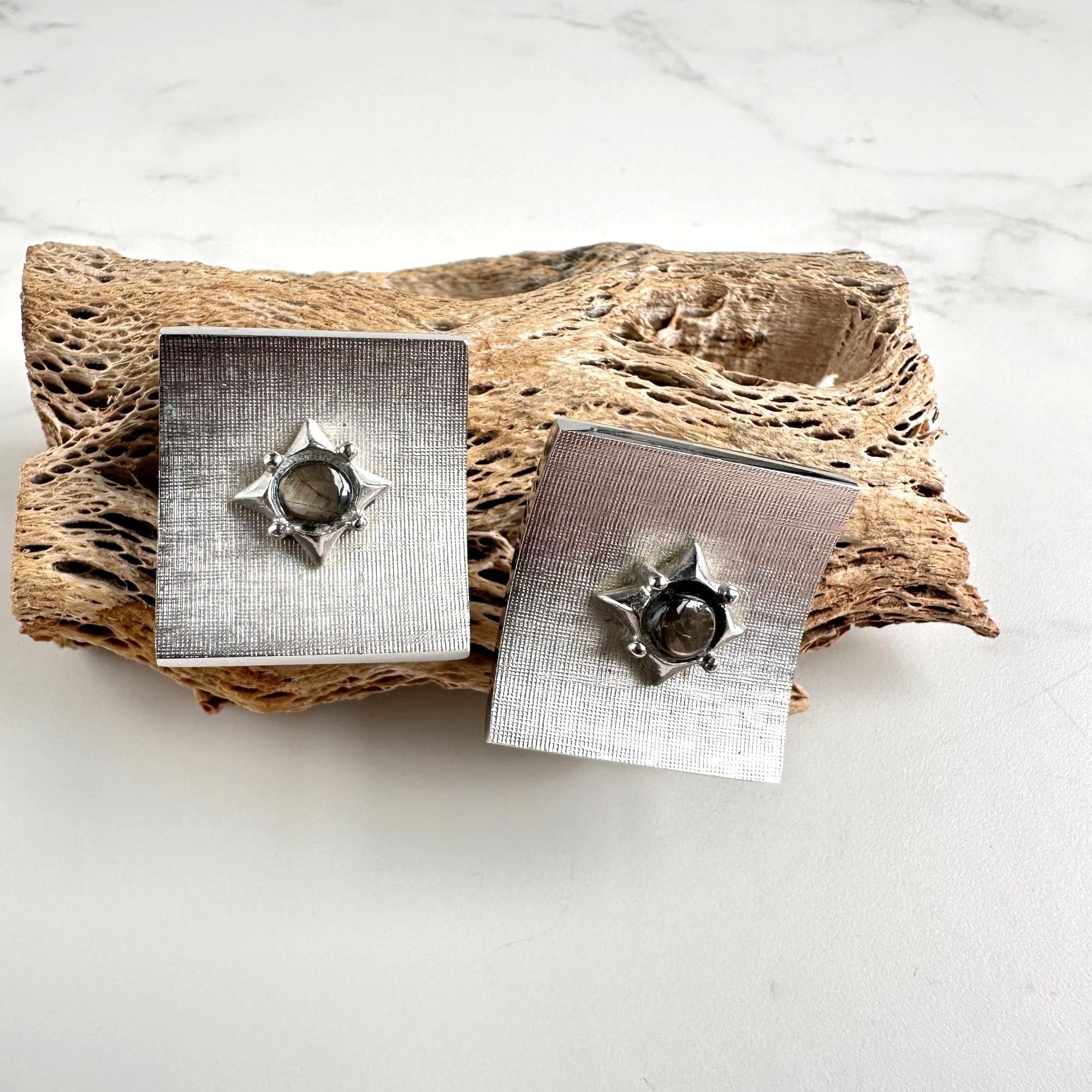 Vintage Mid Century Silver Tone Starburst Cufflinks, 1950s–60s Size ONE SIZE - 1 Thumbnail