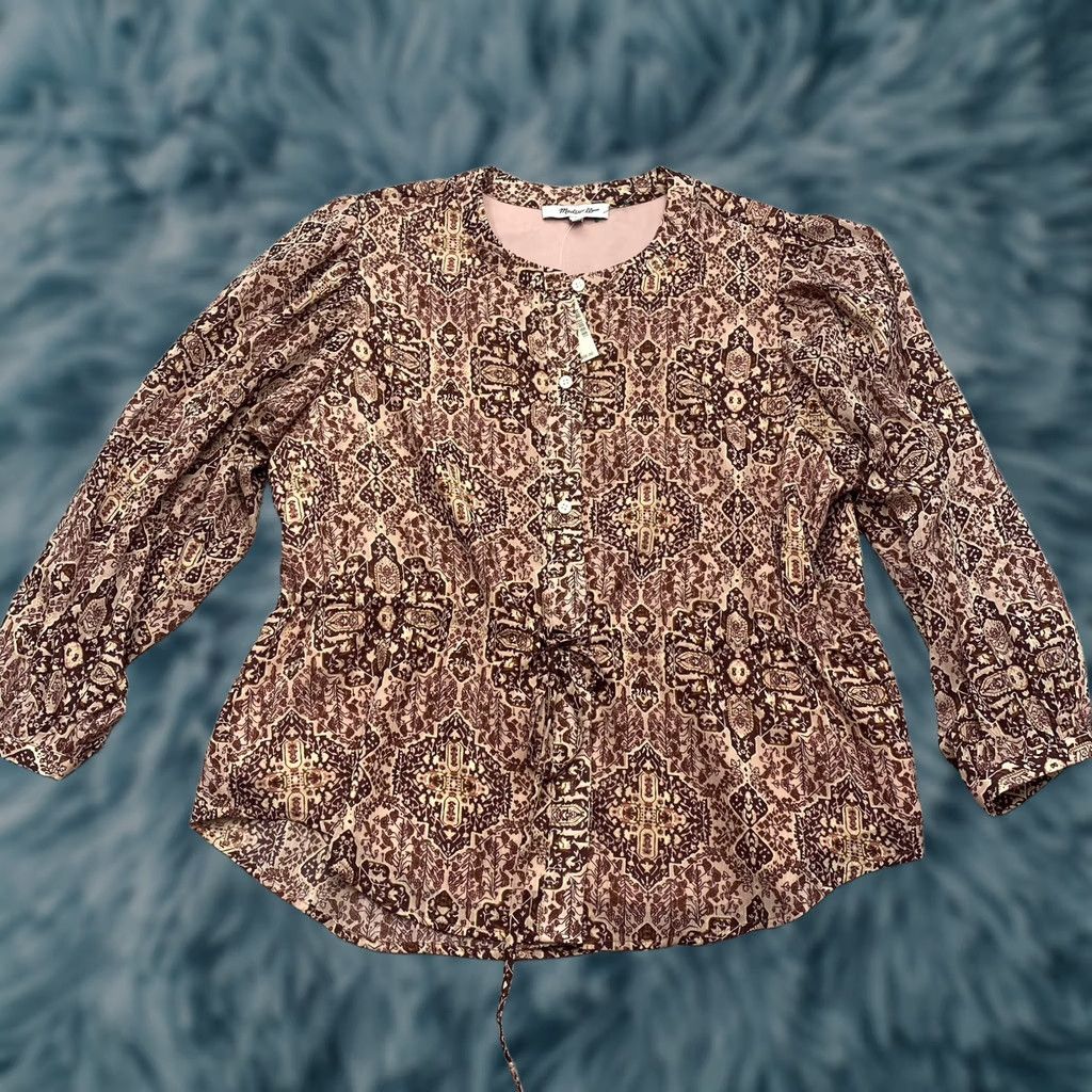 Madewell Madewell Shirt Womens XXS Pink Brown Floral Kakeidoscope Drawstring Boho Peasant Blouse Size XXS / US 00 / IT 34 - 1 Thumbnail