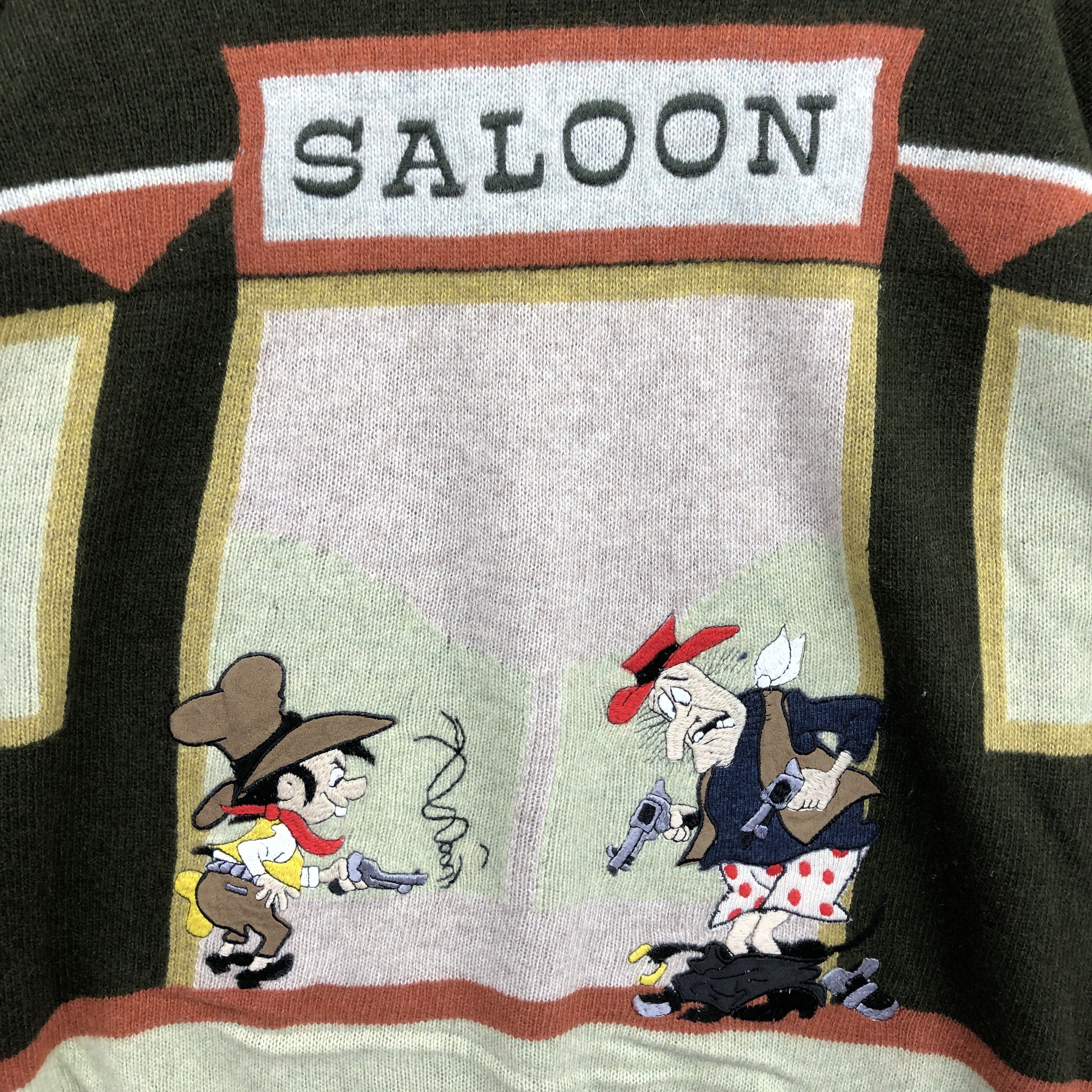 Homespun Knitwear Vintage Lorenzo Ferri Saloon Cartoon Knit Sweater Sweatshirt Size US XL / EU 56 / 4 - 3 Thumbnail