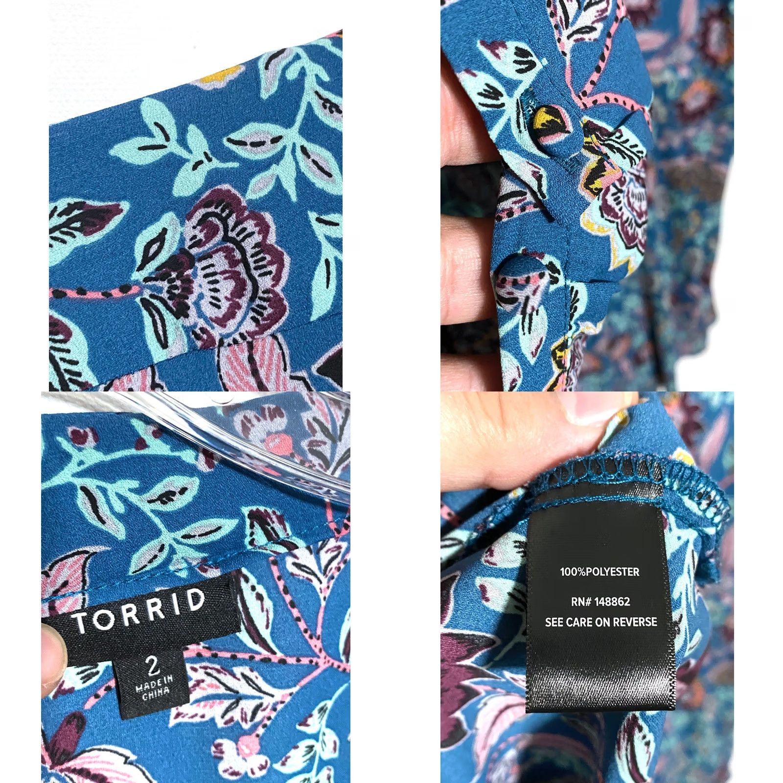 Torrid Torrid 2X Blouse Georgette Floral Wrap Tunic V Neck Boho Flowy Feminine Shirt Women Plus 2X Blue Floral Wrap Tunic Blouse Size XXL / US 16-18 / IT 52-54 - 8 Thumbnail