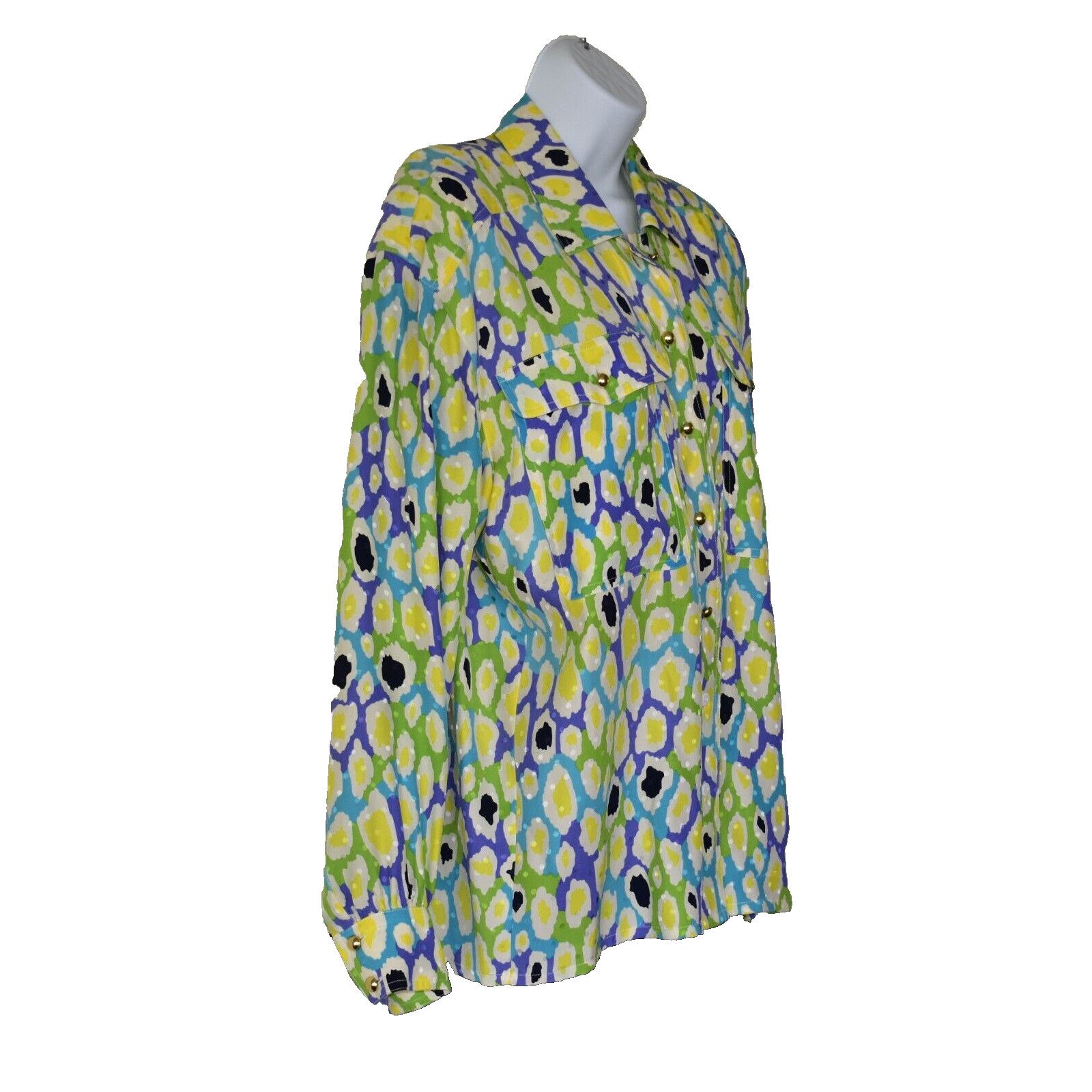 Escada ESCADA BY MARGARETHA LEY Turquoise Lime Silk Shirt Blouse 38 Size XS / US 0-2 / IT 36-38 - 3 Thumbnail
