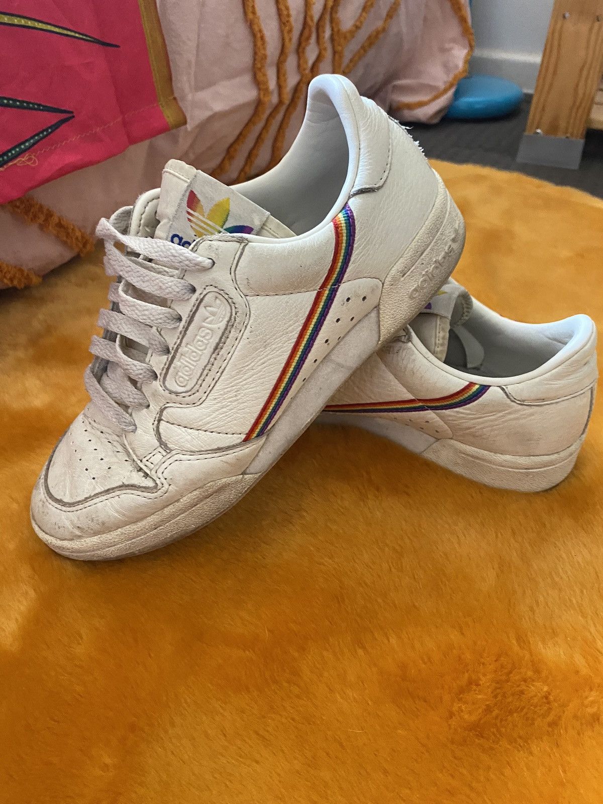image of Rainbow Pride Adidas Continental 80's Shoes in White, Women's (Size 6.5)
