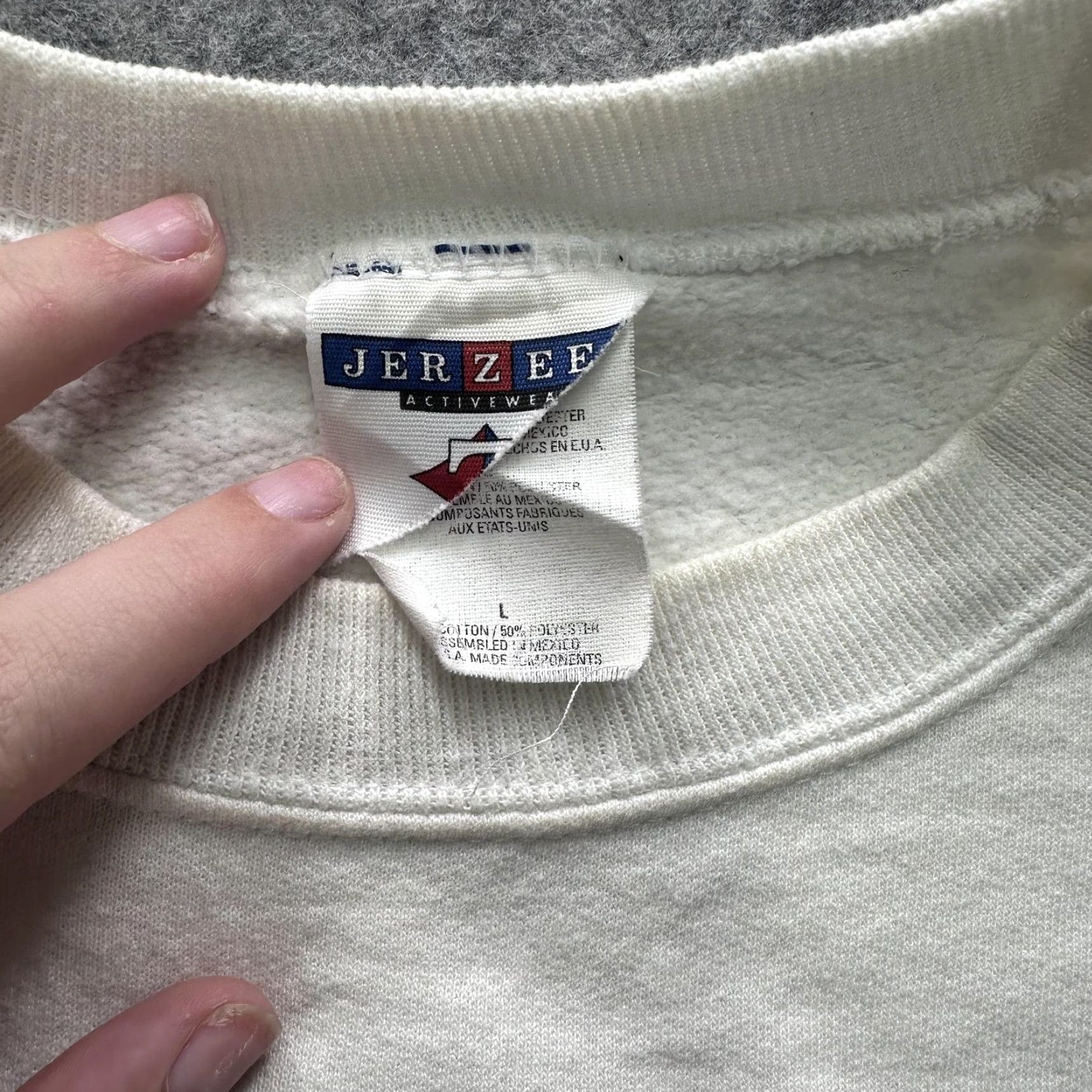 Jerzees VINTAGE Jerzees Sweatshirt Mens Large White God Bless America USA Flag 90s y2k Size US L / EU 52-54 / 3 - 4 Thumbnail