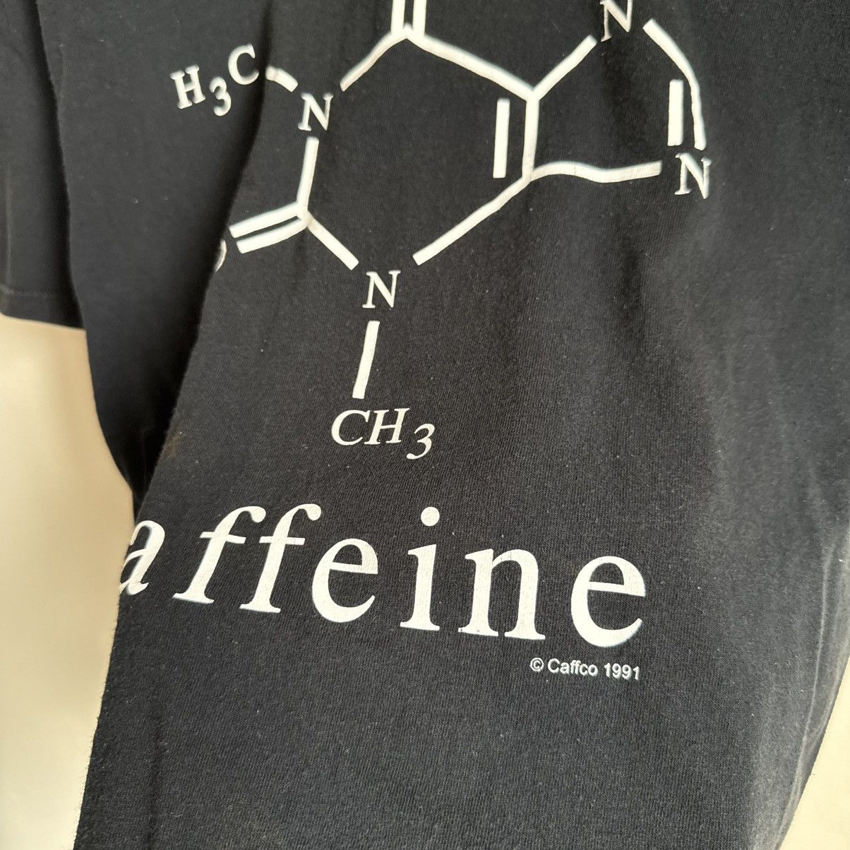 Vintage Jerzees Black Caffeine Molecule Science Graphic T-Shirt 1991 Size US M / EU 48-50 / 2 - 5 Thumbnail