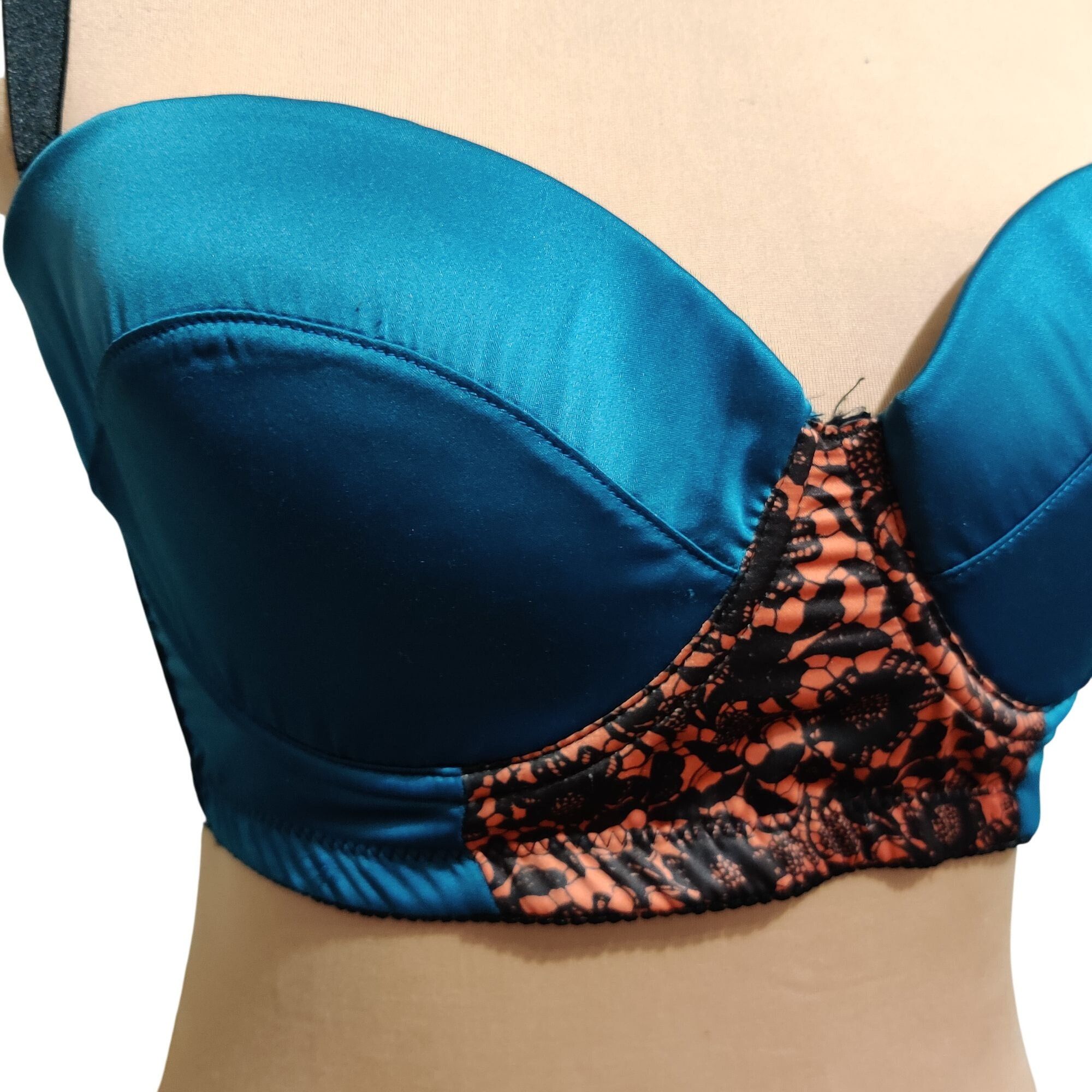 Other Playful Promises 34DD teal satin convertible bra black orang Size ONE SIZE - 9 Thumbnail